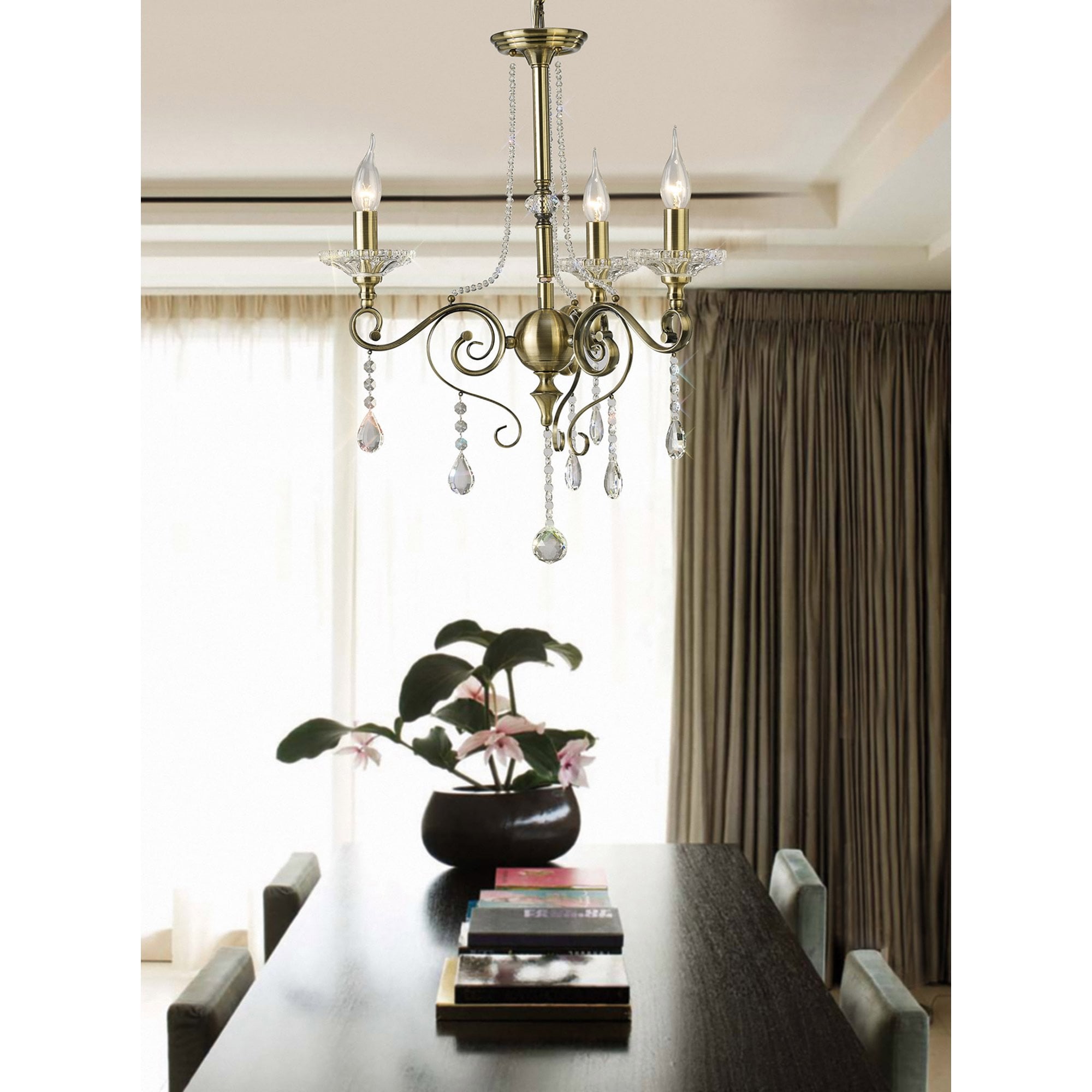 Diyas IL32073 Libra Pendant 3 Light Antique Brass/Crystal