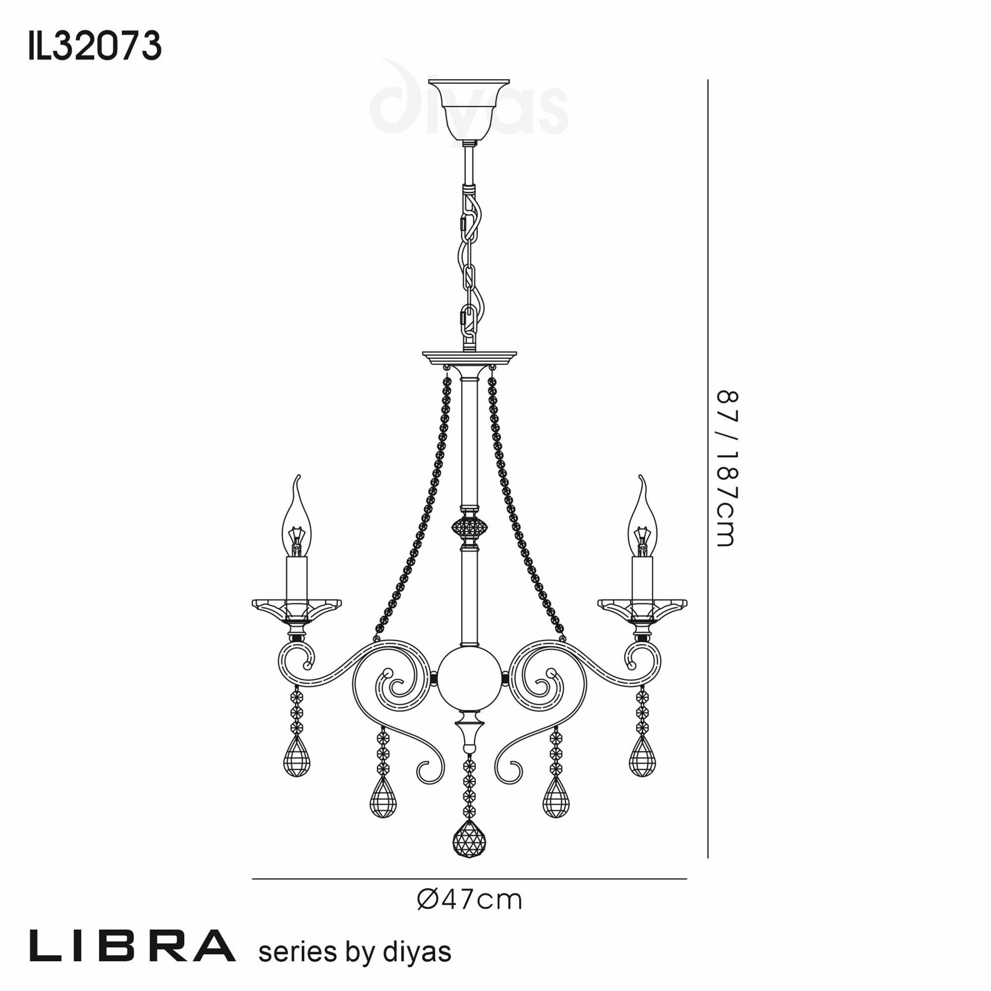 Diyas IL32073 Libra Pendant 3 Light Antique Brass/Crystal