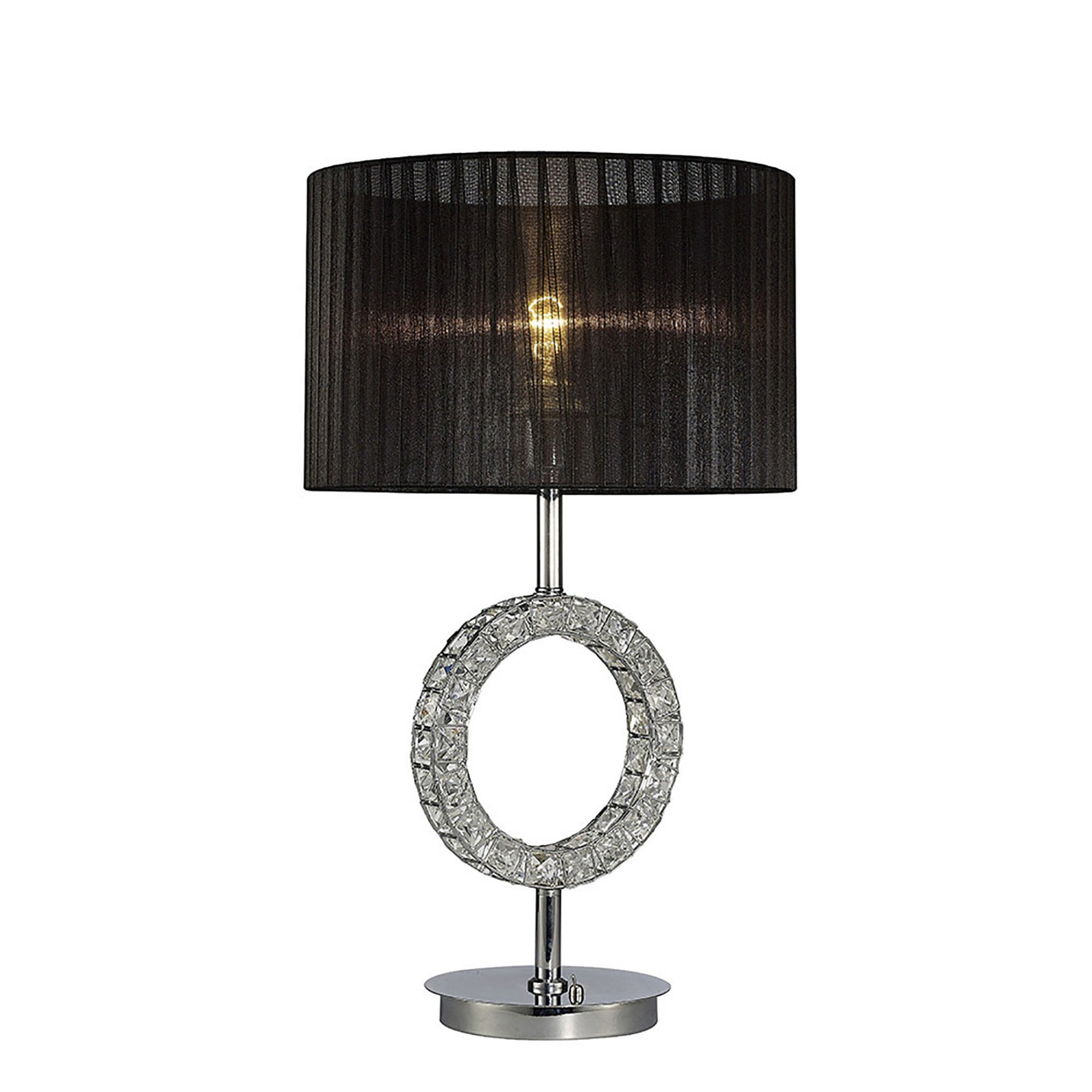 Diyas IL31724 Florence Round Table Lamp With Black Shade 1 Light Polished Chrome/Crystal
