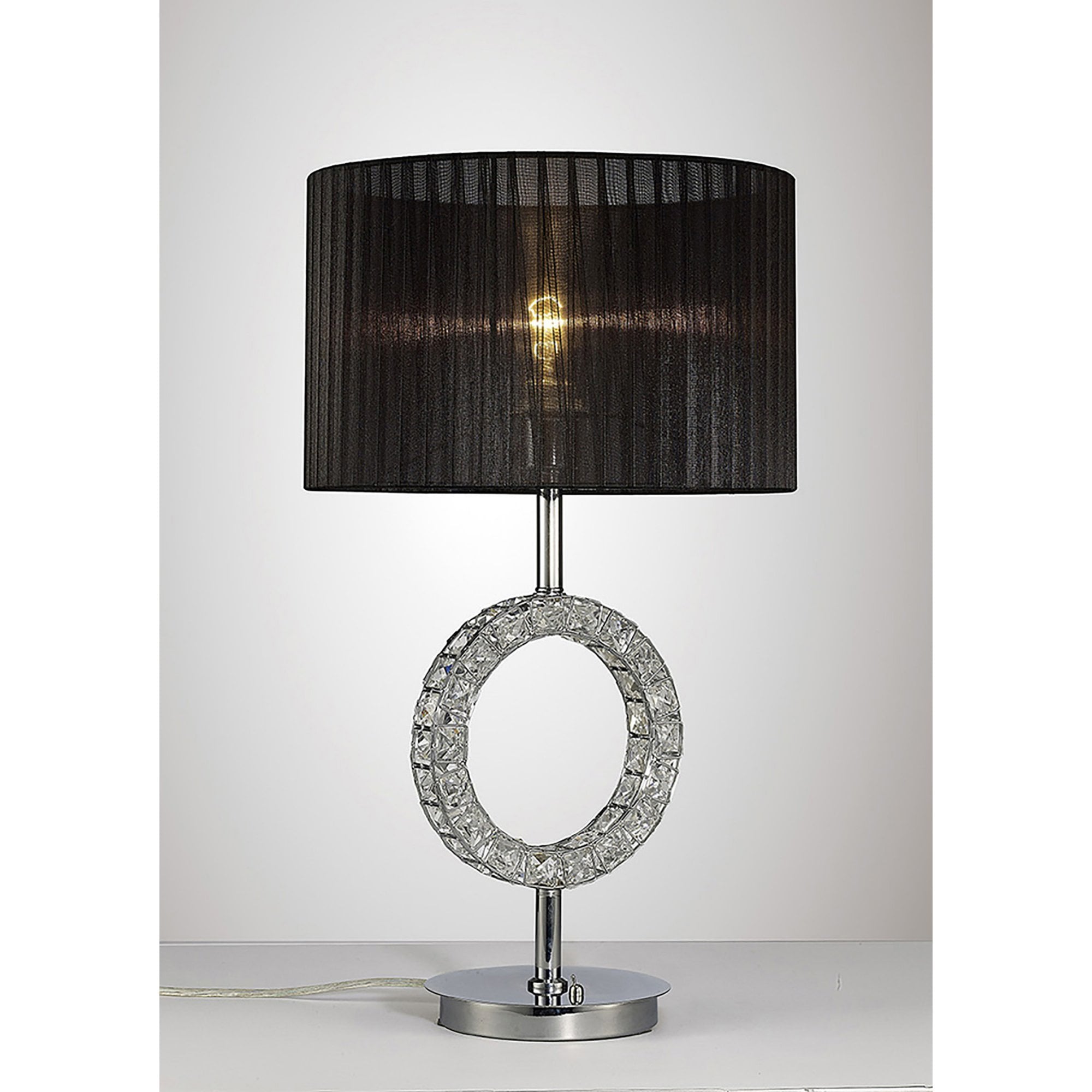 Diyas IL31724 Florence Round Table Lamp With Black Shade 1 Light Polished Chrome/Crystal