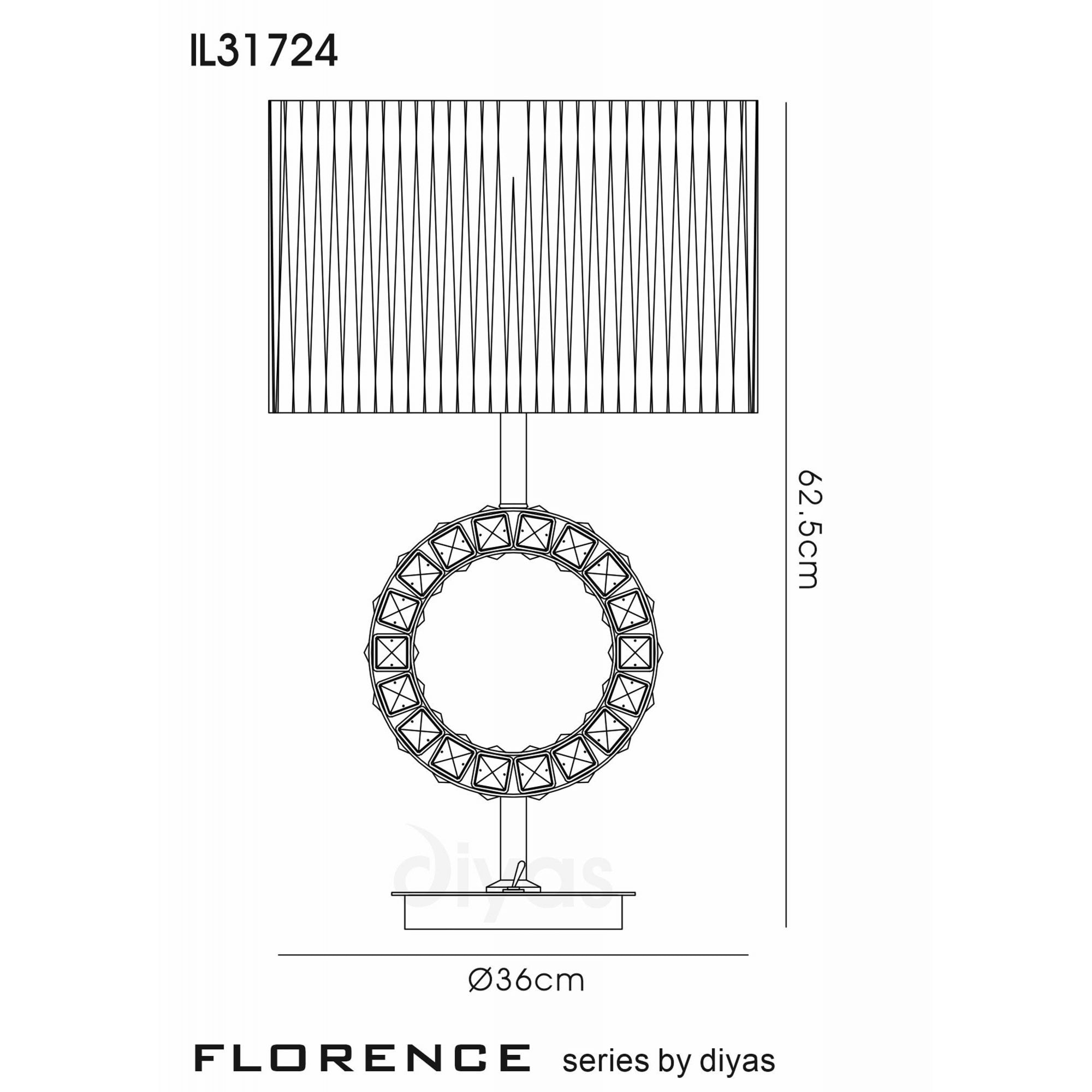Diyas IL31724 Florence Round Table Lamp With Black Shade 1 Light Polished Chrome/Crystal