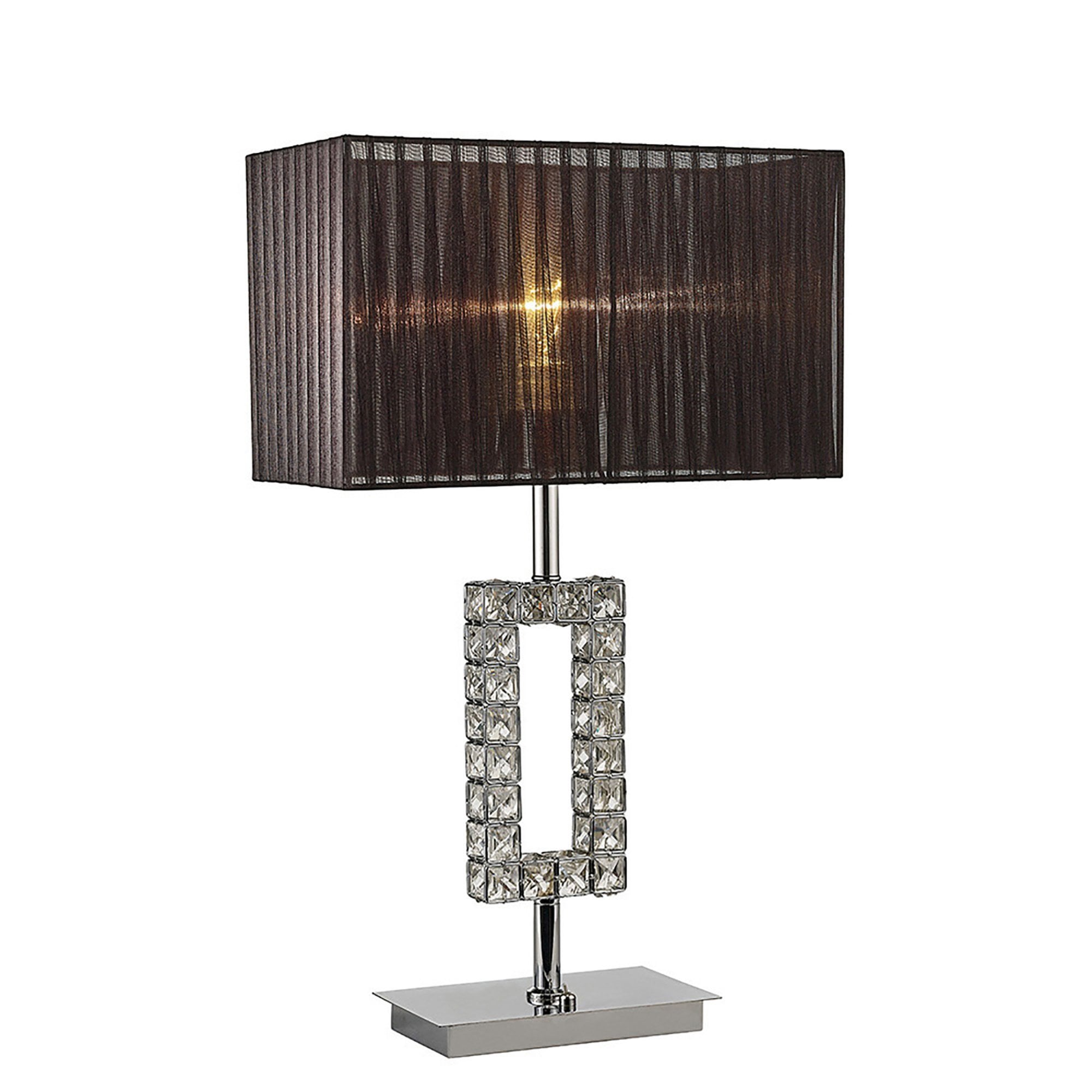 Diyas IL31726 Florence Rectangle Table Lamp With Black Shade 1 Light Polished Chrome/Crystal