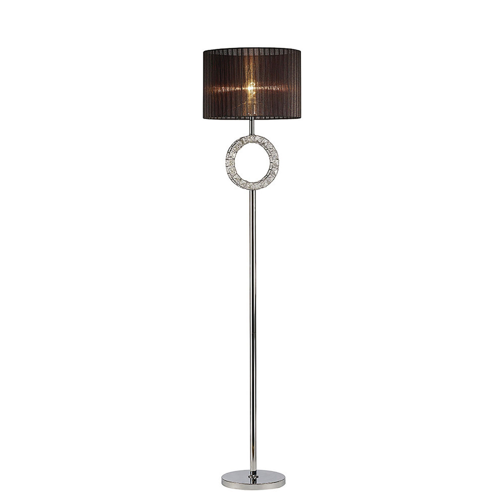 Diyas IL31725 Florence Round Floor Lamp With Black Shade 1 Light Polished Chrome/Crystal