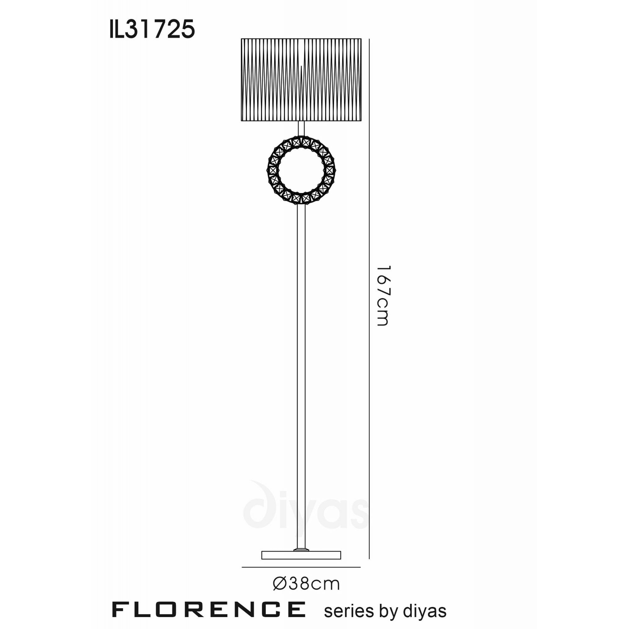 Diyas IL31725 Florence Round Floor Lamp With Black Shade 1 Light Polished Chrome/Crystal