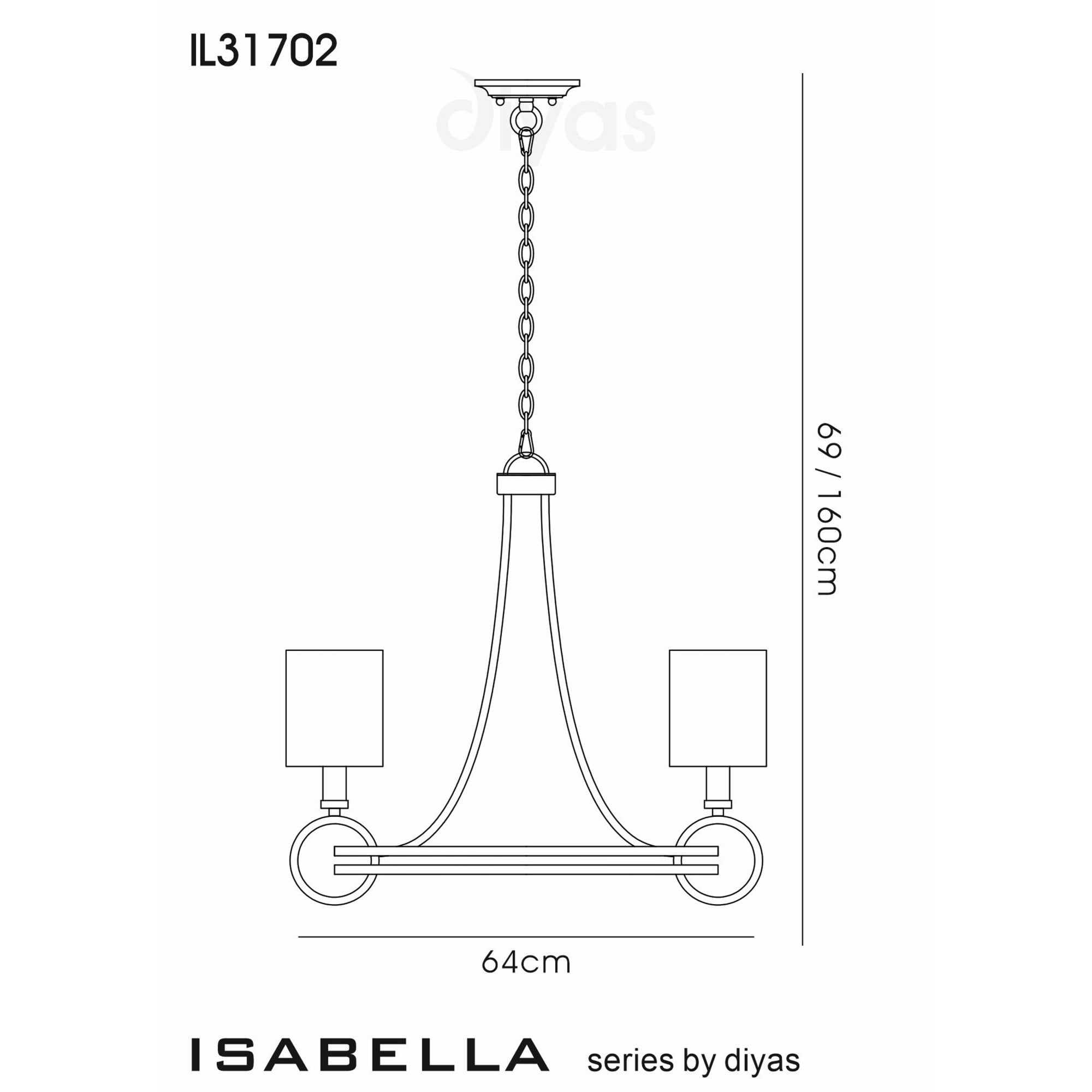 Diyas IL31702 Isabella Pendant With Beige Shade 5 Light E14 Antique Silver/Teak Plated
