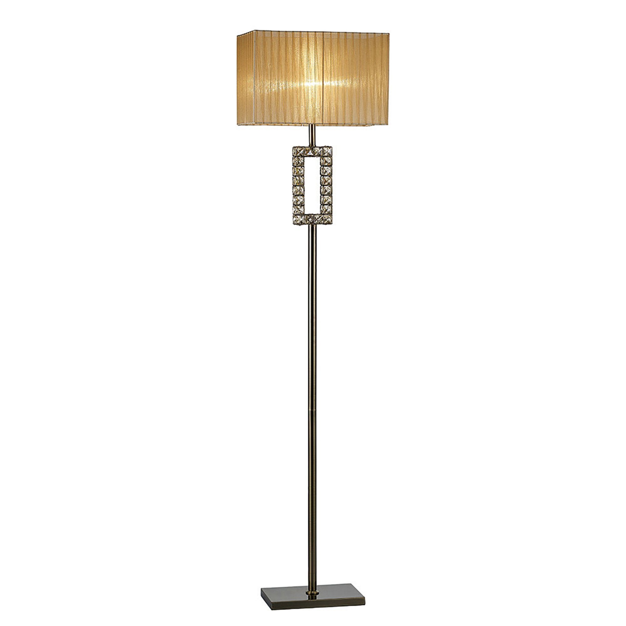Diyas IL31723 Florence Rectangle Floor Lamp With Soft Bronze Shade 1 Light Antique Brass/Crystal