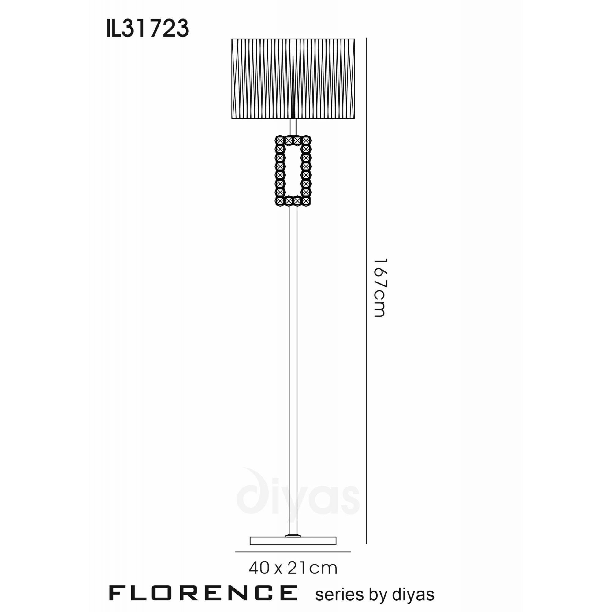 Diyas IL31723 Florence Rectangle Floor Lamp With Soft Bronze Shade 1 Light Antique Brass/Crystal