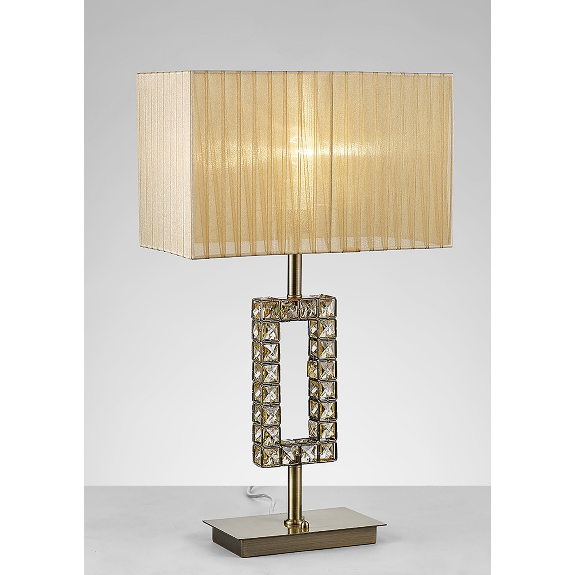 Diyas IL31722 Florence Rectangle Table Lamp With Soft Bronze Shade 1 Light Antique Brass/Crystal
