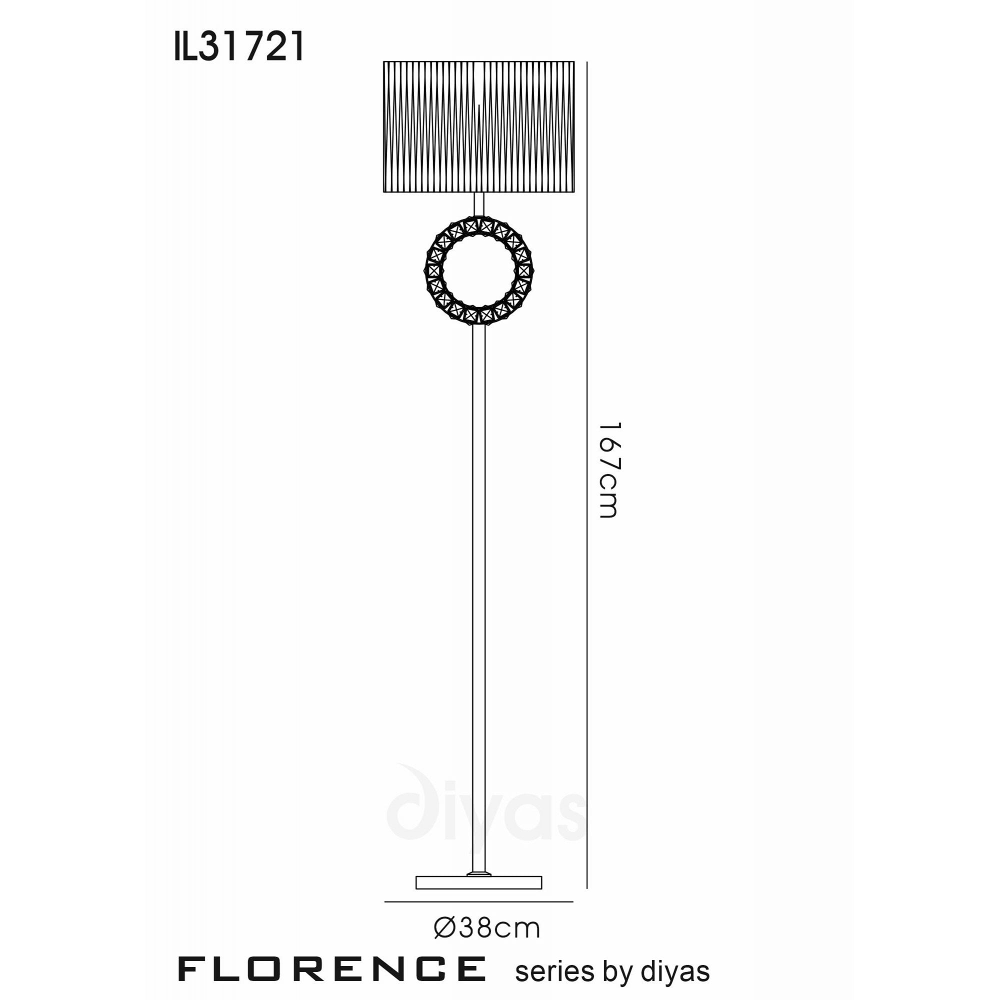 Diyas IL31721 Florence Round Floor Lamp With Soft Bronze Shade 1 Light Antique Brass/Crystal