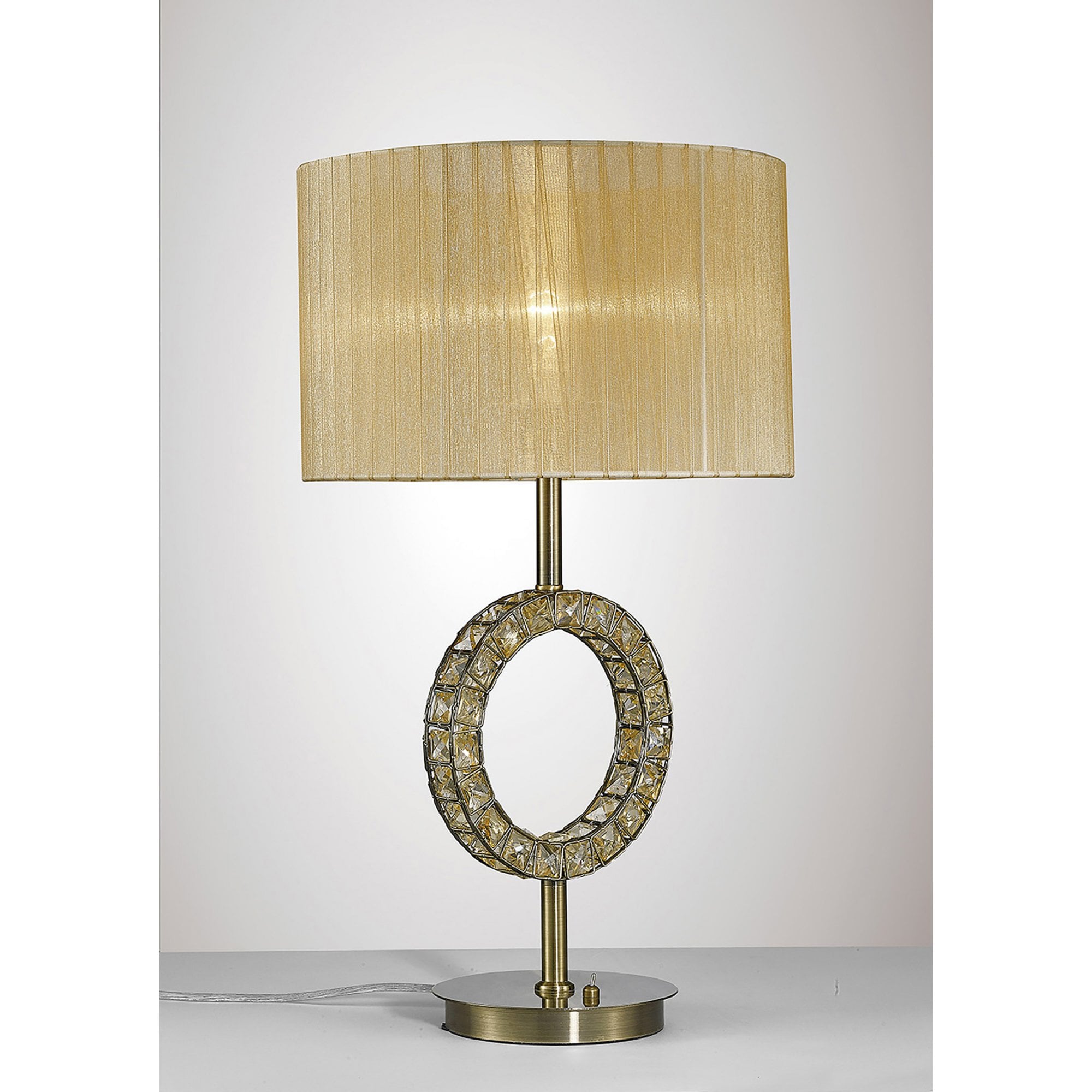 Diyas IL31530 Florence Round Table Lamp With Cream Shade 1 Light Antique Brass/Crystal