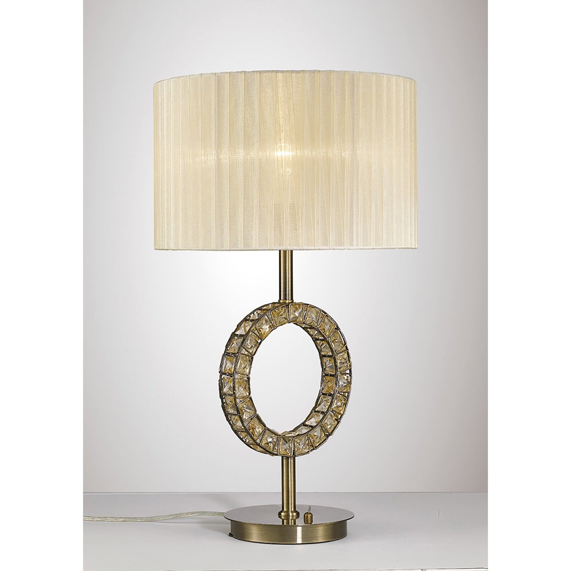 Diyas IL31530 Florence Round Table Lamp With Cream Shade 1 Light Antique Brass/Crystal