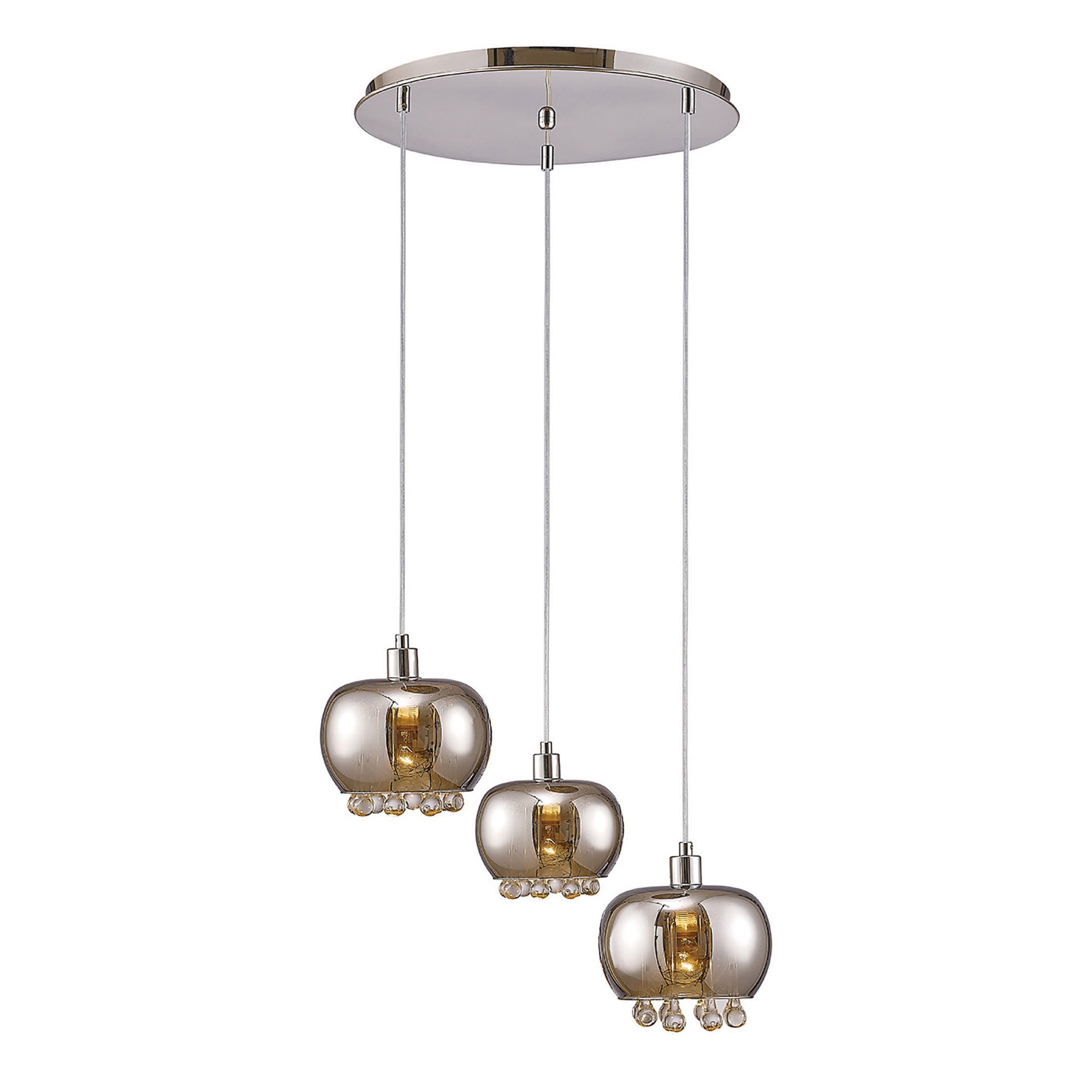 Diyas IL31601 Pandora Pendant 3 Light E14 Round Mirrored Glass/Polished Chrome/Clear Glass
