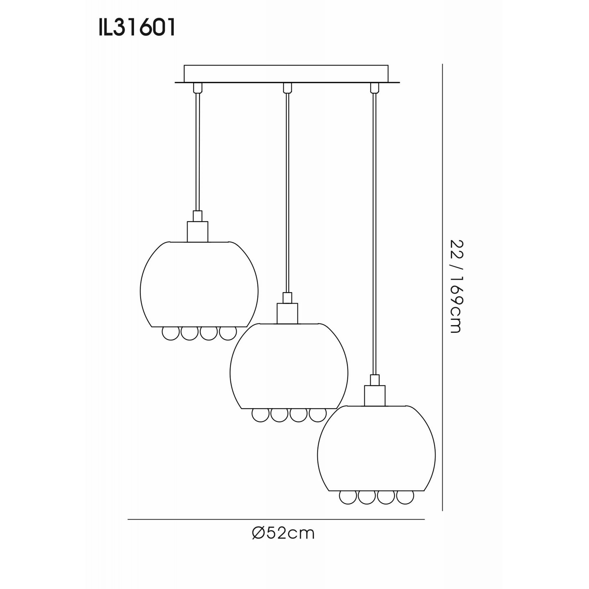 Diyas IL31601 Pandora Pendant 3 Light E14 Round Mirrored Glass/Polished Chrome/Clear Glass