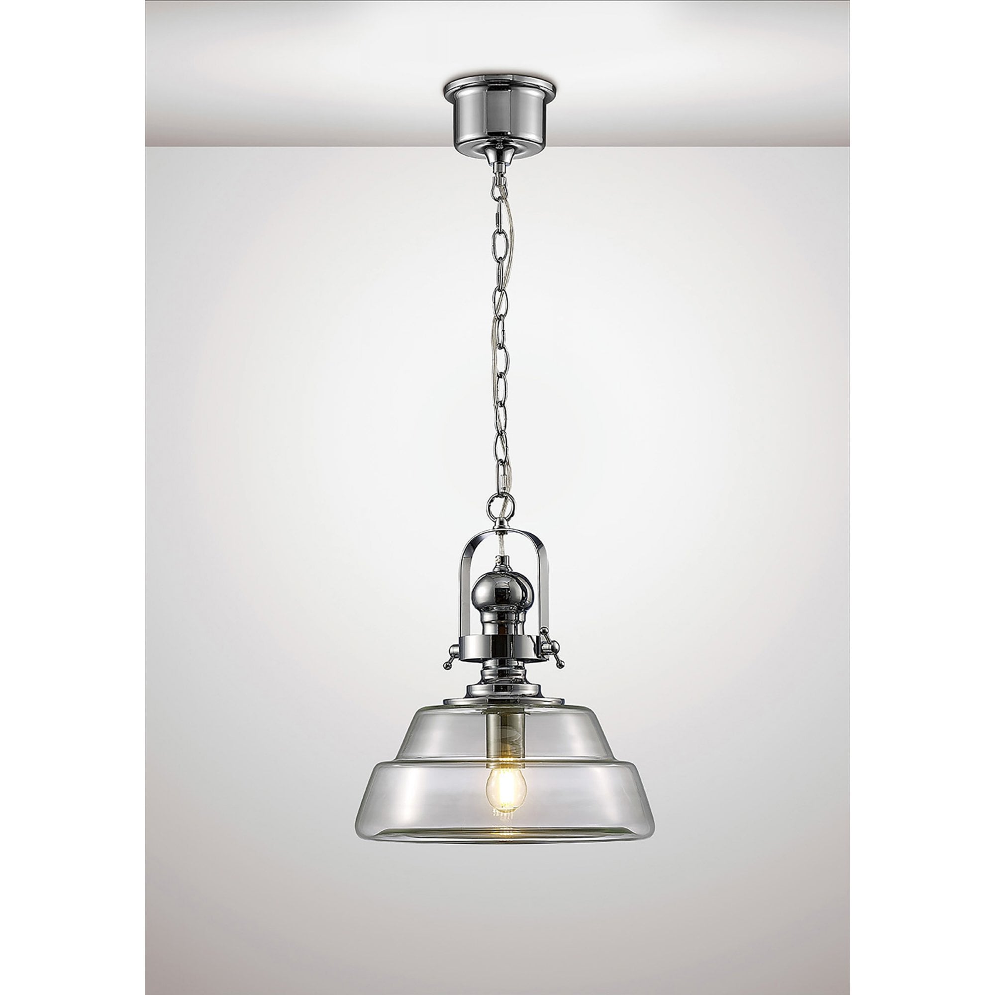 Diyas IL31591 Reyna Single Medium Pendant 1 Light E27 Polished Chrome/Clear Glass