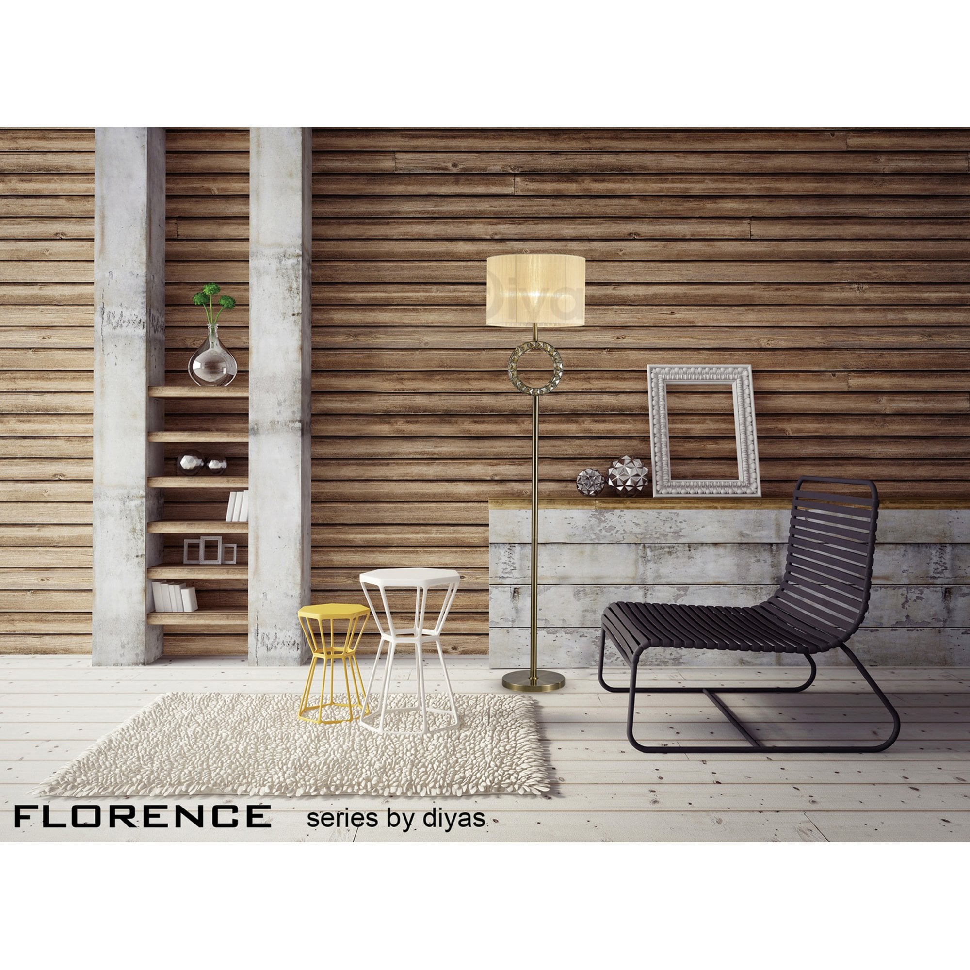 Diyas IL31531 Florence Round Floor Lamp With Cream Shade 1 Light Antique Brass/Crystal