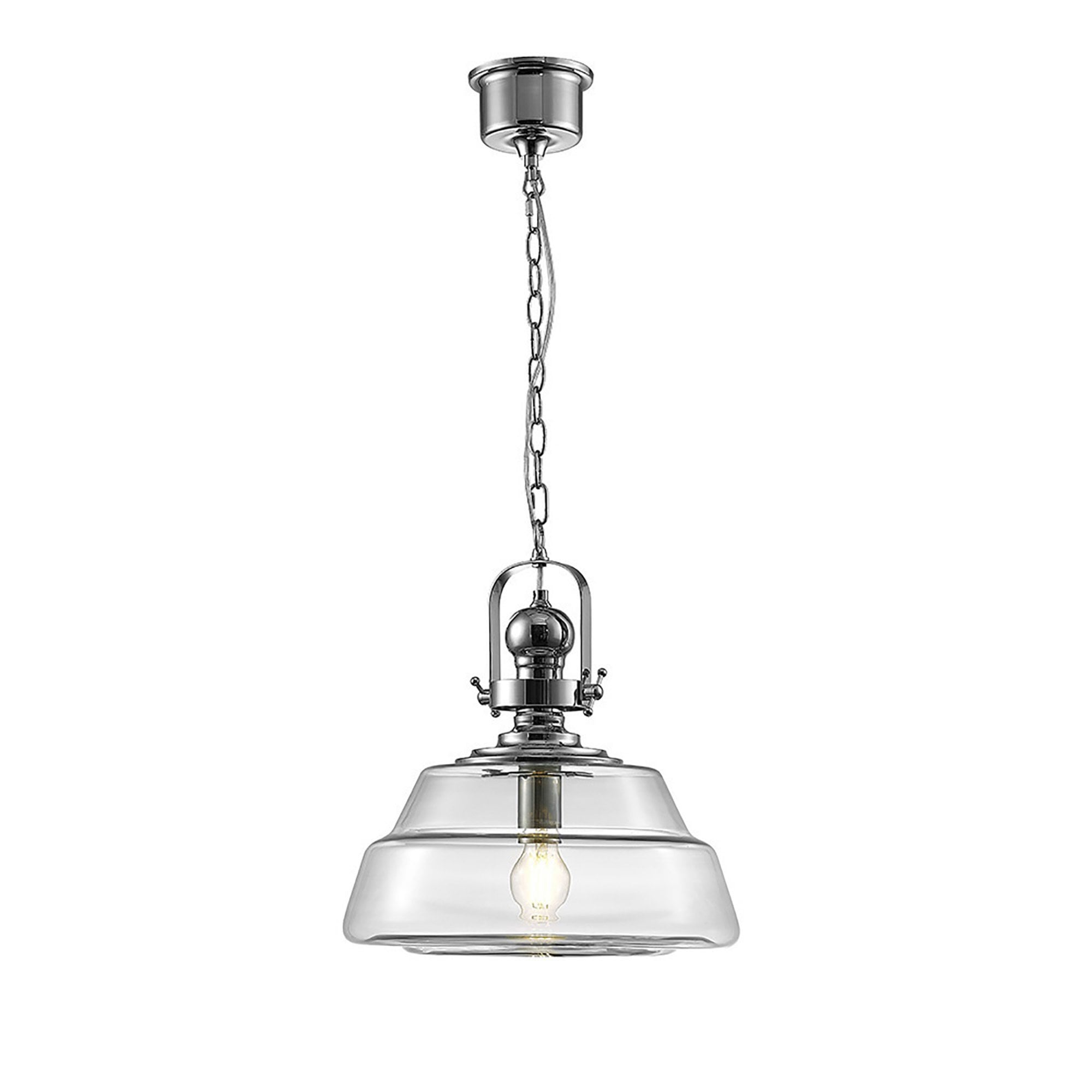 Diyas IL31592 Reyna Single Large Pendant 1 Light E27 Polished Chrome/Clear Glass