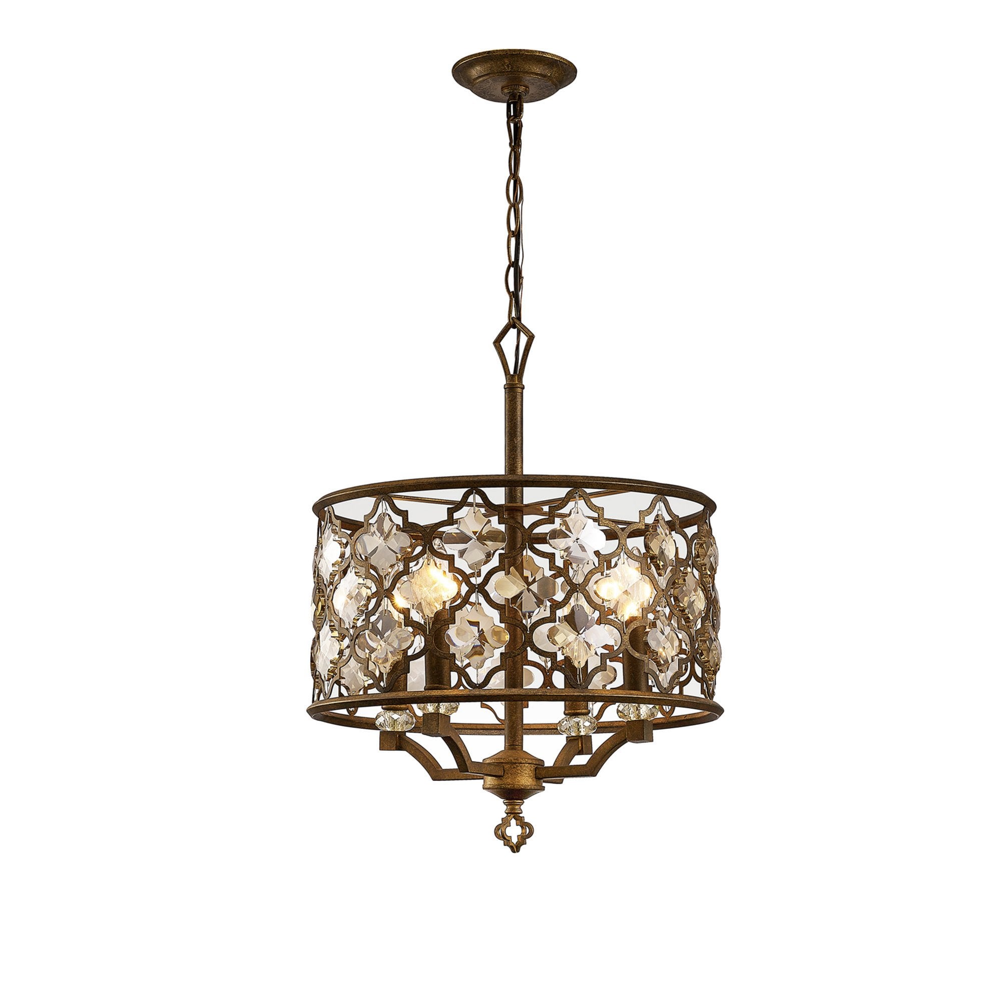 Diyas IL31695 Indie Pendant 4 Light E14 Round Mocha/Teak Plated Crystal
