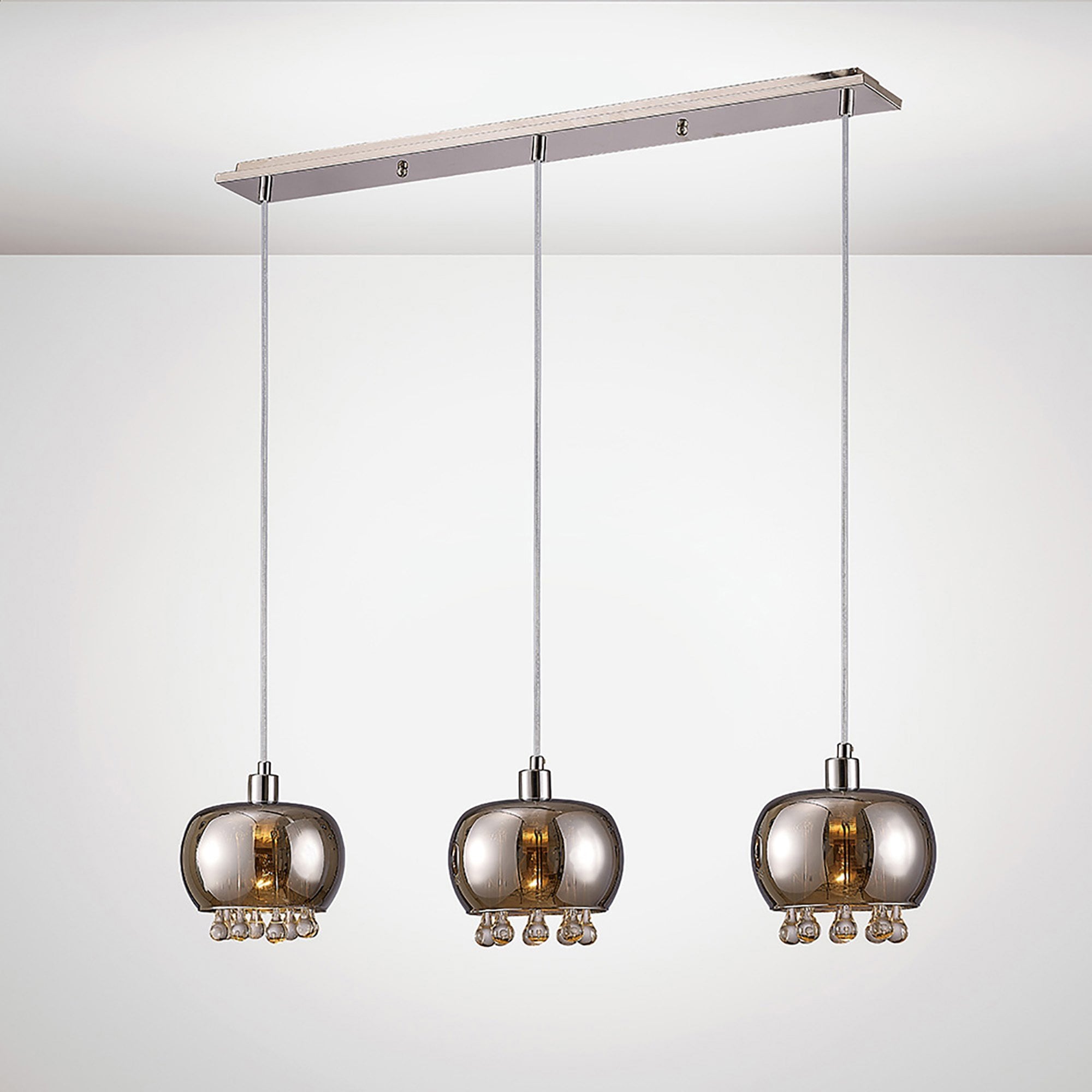 Diyas IL31602 Pandora Pendant 3 Light E14 Linear Mirrored Glass/Polished Chrome/Clear Glass