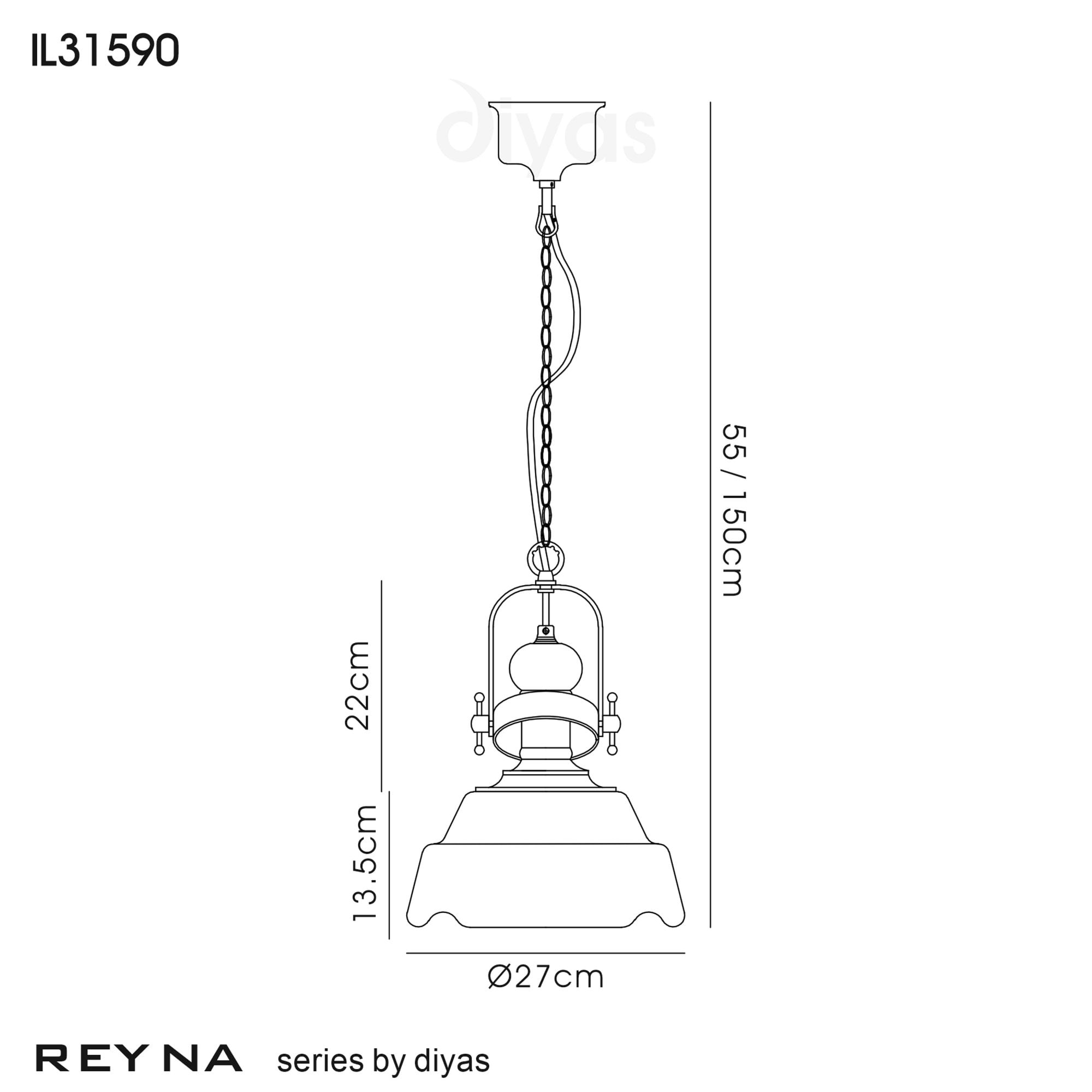 Diyas IL31590 Reyna Single Small Pendant 1 Light E27 Polished Chrome/Clear Glass
