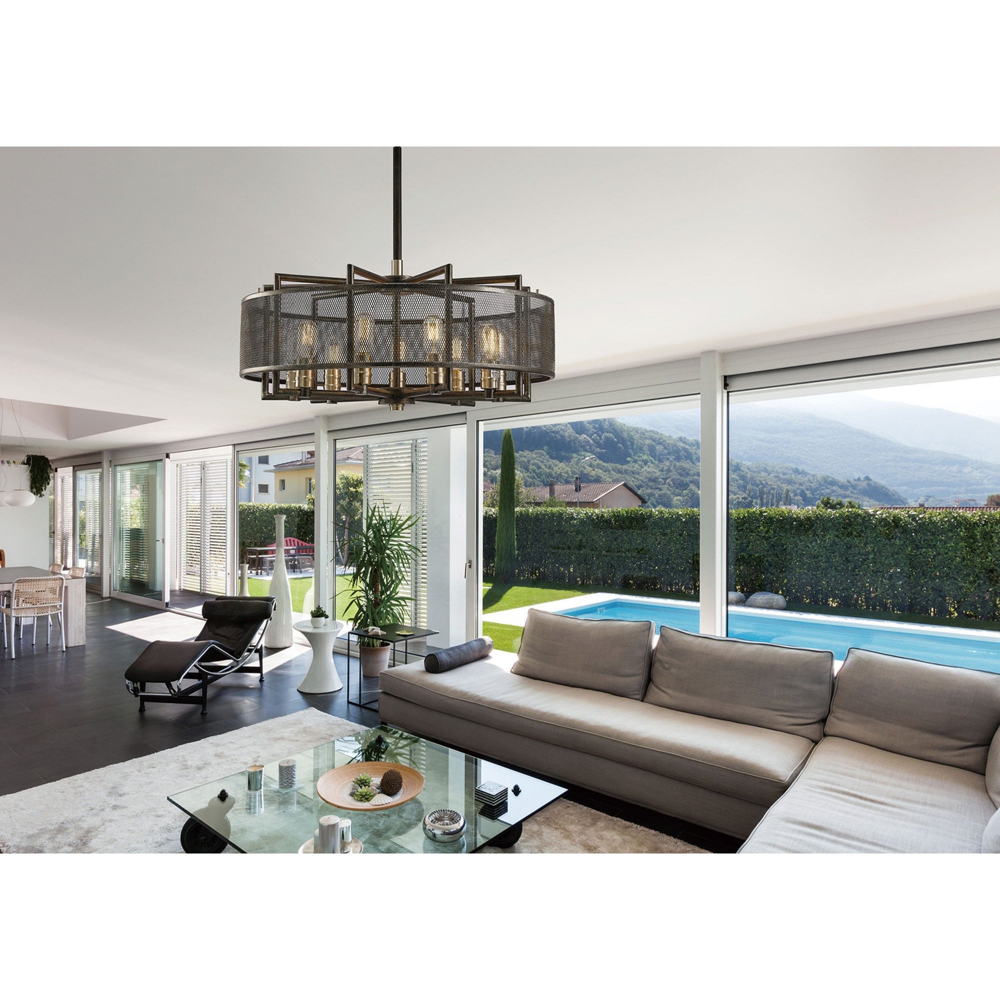 Diyas IL31693 Parker Pendant 9 Light E27 Weathered Zinc/Brushed Nickel