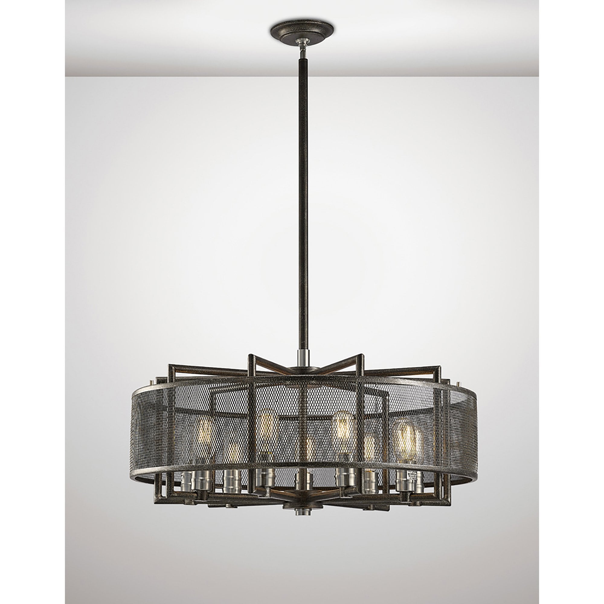 Diyas IL31693 Parker Pendant 9 Light E27 Weathered Zinc/Brushed Nickel