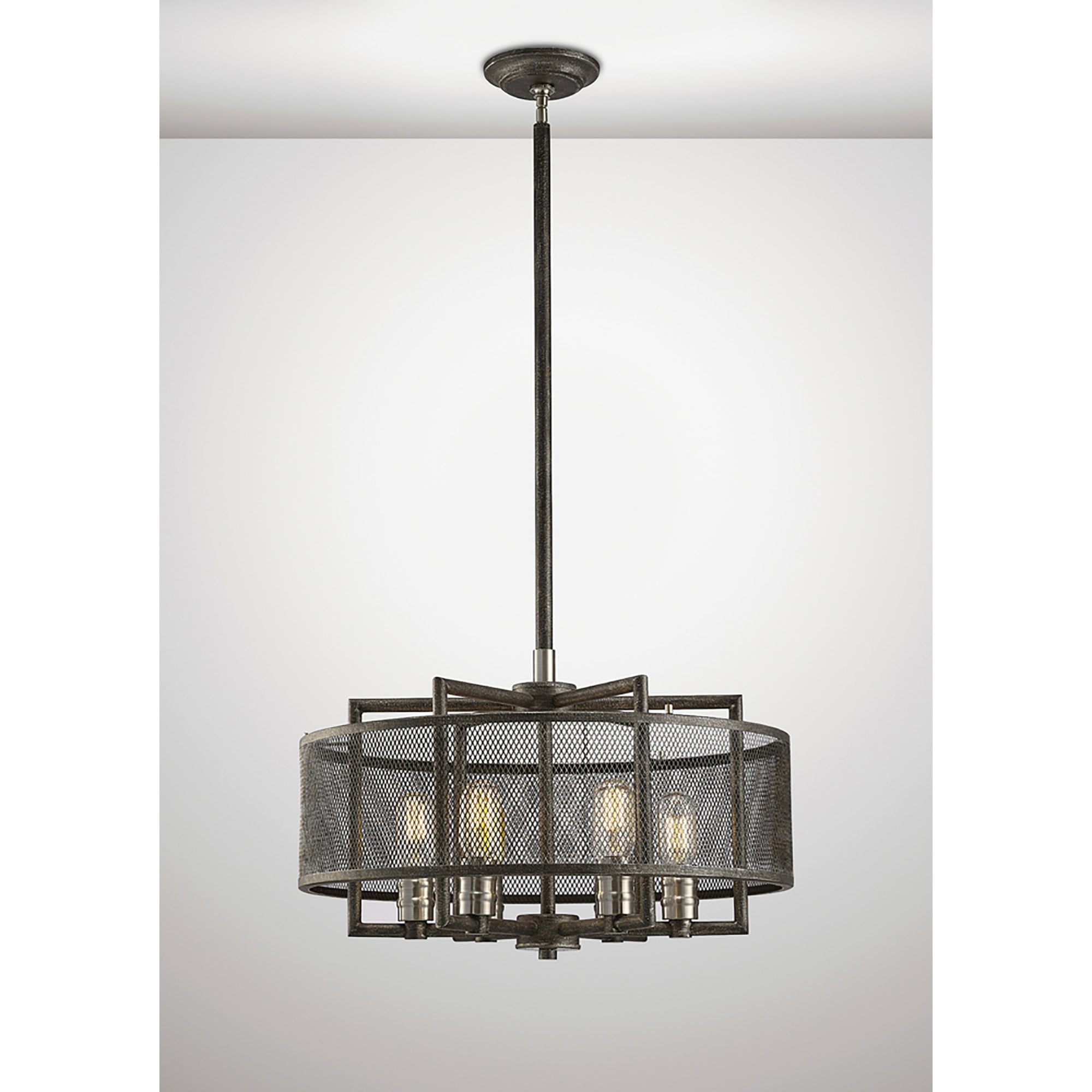 Diyas IL31692 Parker Pendant 6 Light E27 Weathered Zinc/Brushed Nickel