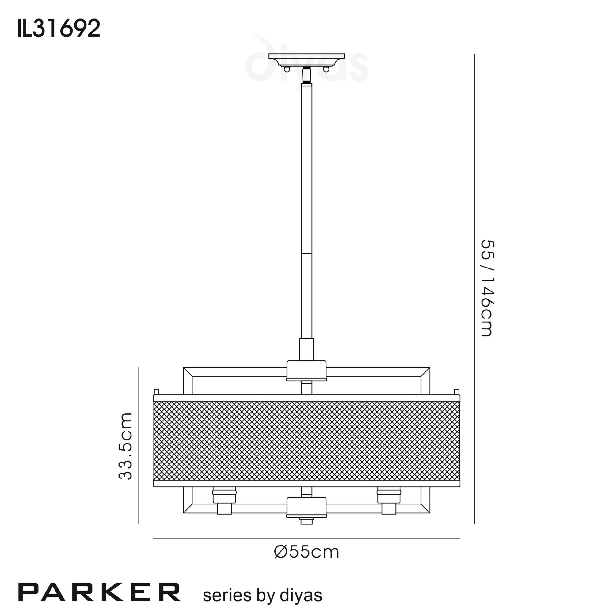 Diyas IL31692 Parker Pendant 6 Light E27 Weathered Zinc/Brushed Nickel