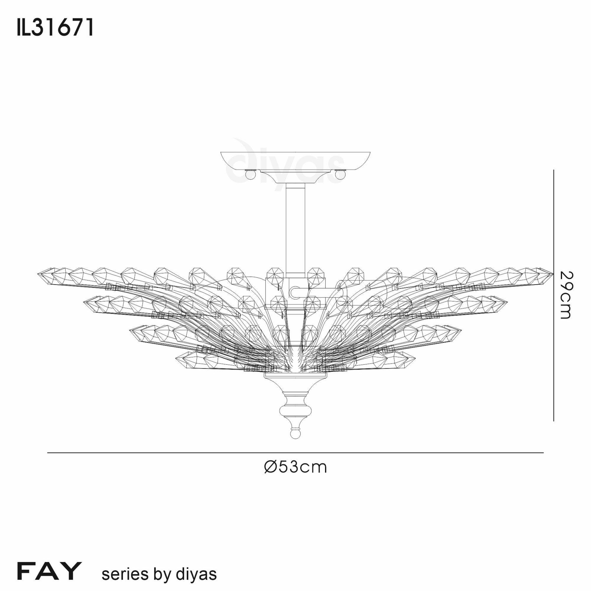 Diyas IL31671 Fay Semi Ceiling 3 Light E14 Aged Gold/Silver/Crystal