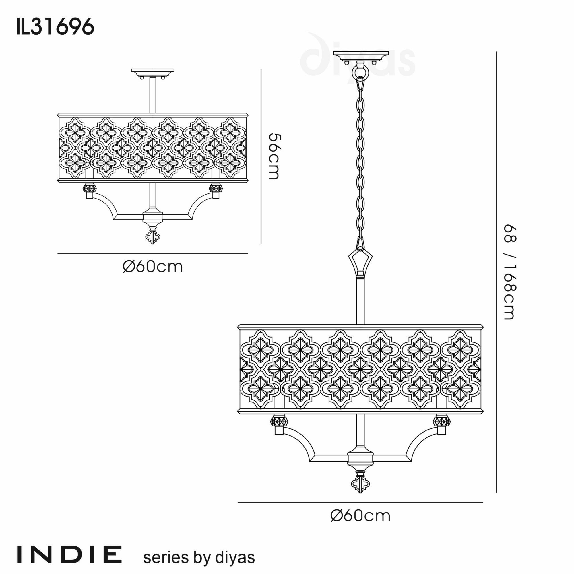 Diyas IL31696 Indie Pendant 6 Light E14 Round Mocha/Teak Plated Crystal
