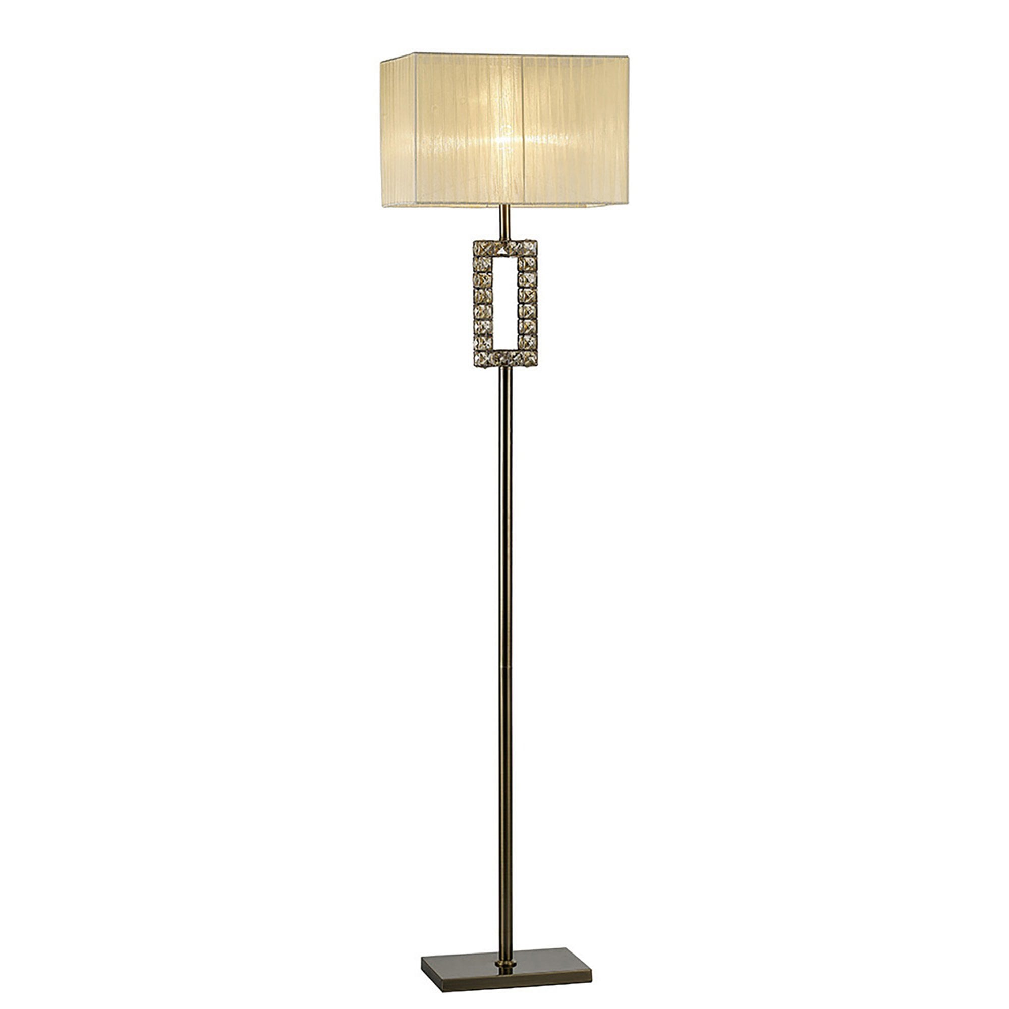 Diyas IL31533 Florence Rectangle Floor Lamp With Cream Shade 1 Light Antique Brass/Crystal