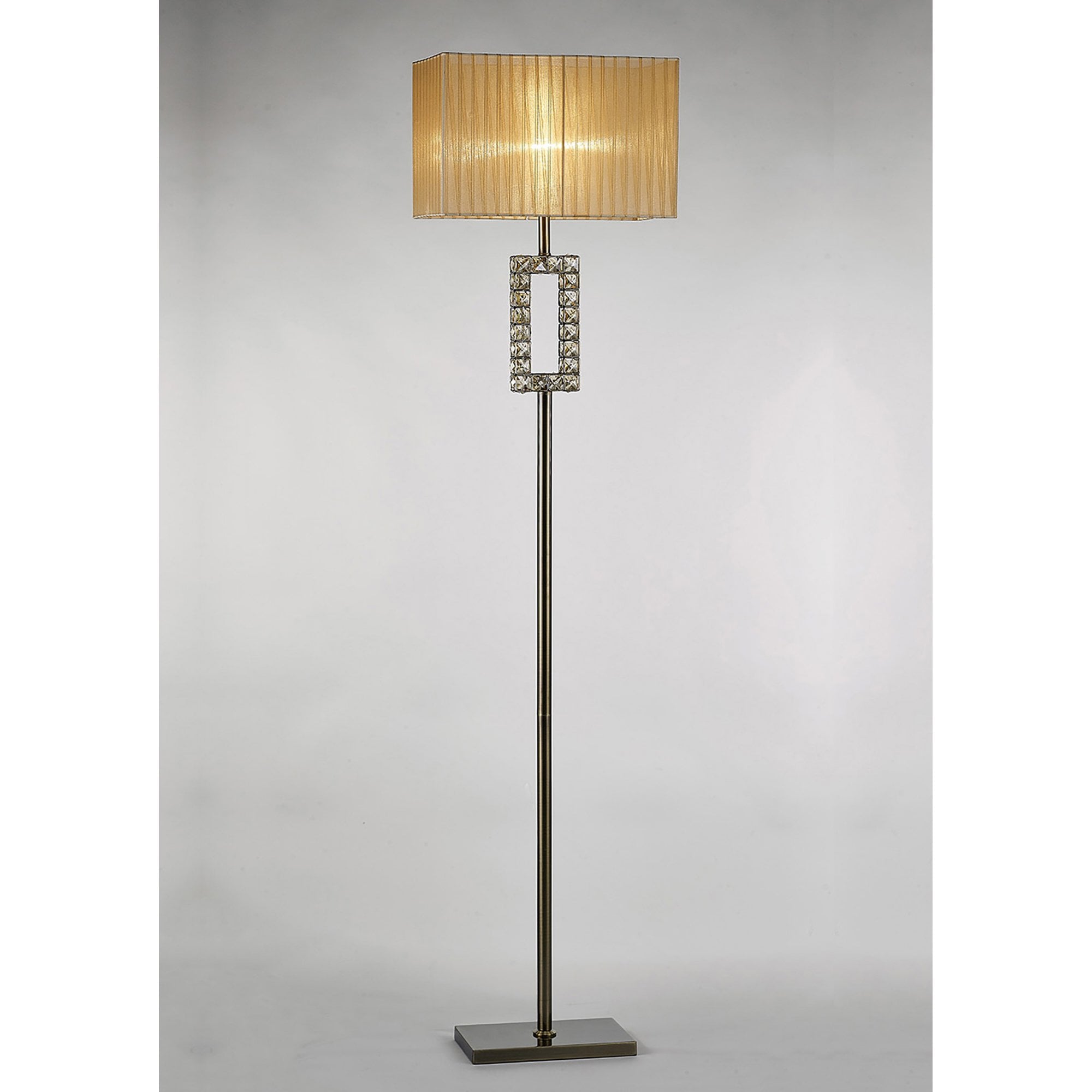 Diyas IL31533 Florence Rectangle Floor Lamp With Cream Shade 1 Light Antique Brass/Crystal