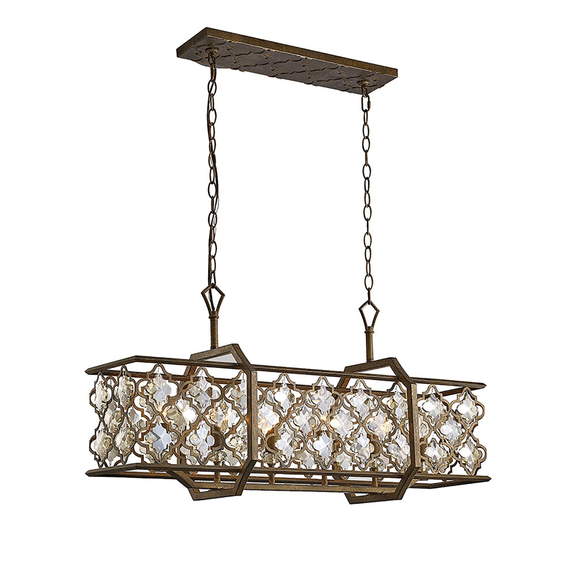 Diyas IL31697 Indie Pendant 6 Light E14 Rectangle Mocha/Teak Plated Crystal