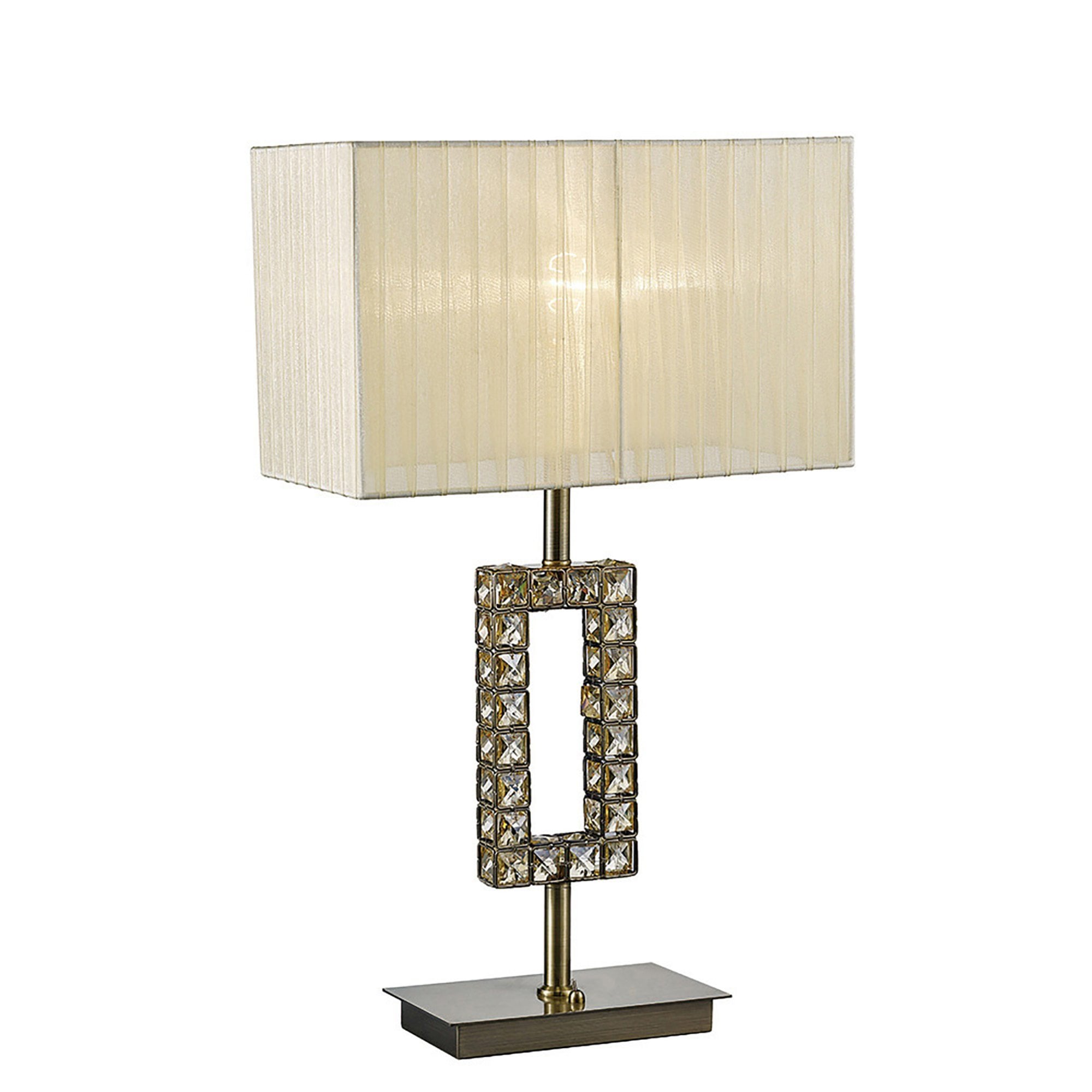 Diyas IL31532 Florence Rectangle Table Lamp With Cream Shade 1 Light Antique Brass/Crystal