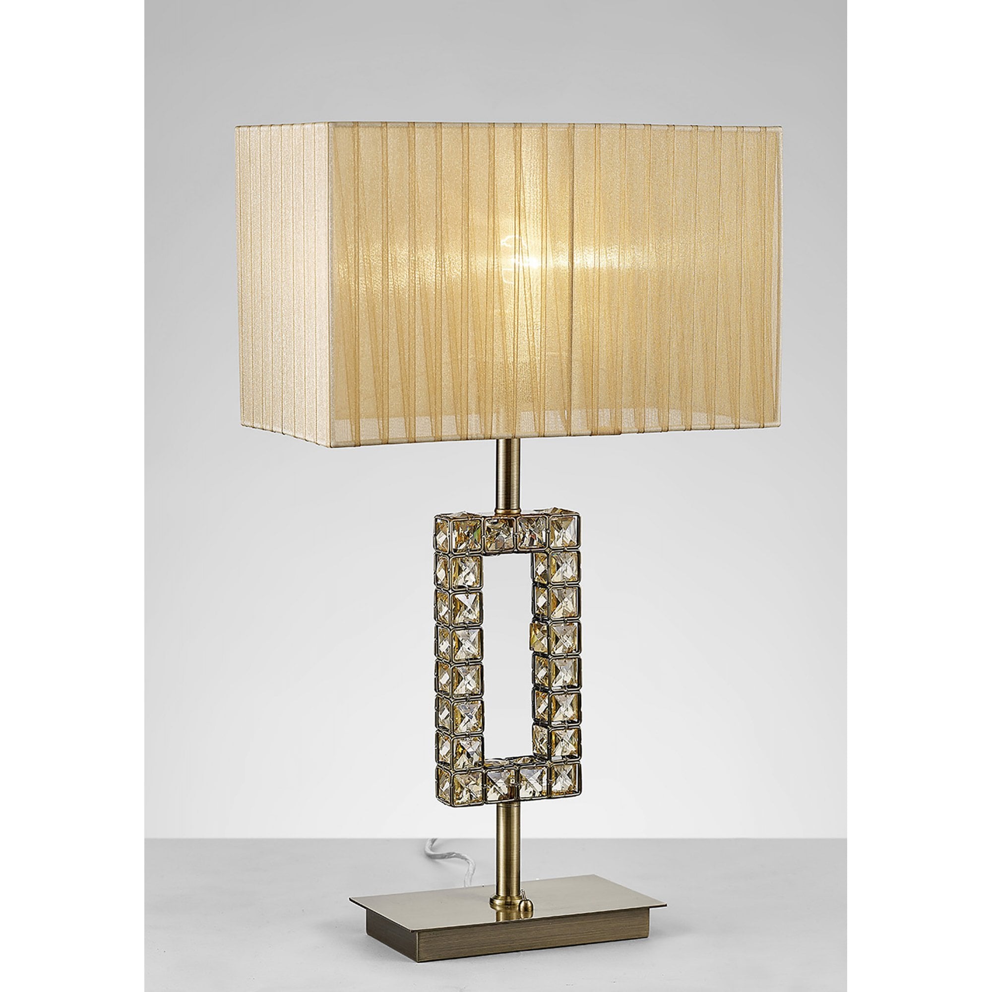 Diyas IL31532 Florence Rectangle Table Lamp With Cream Shade 1 Light Antique Brass/Crystal