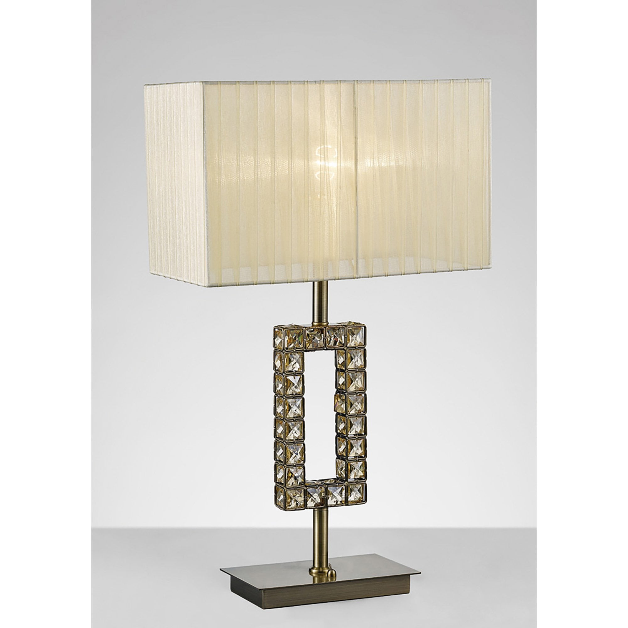 Diyas IL31532 Florence Rectangle Table Lamp With Cream Shade 1 Light Antique Brass/Crystal