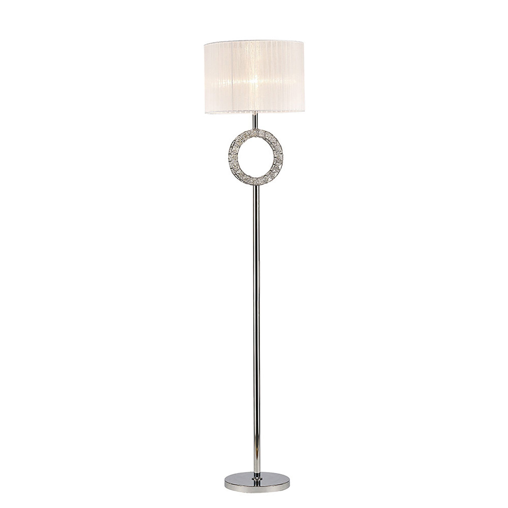 Diyas IL31535 Florence Round Floor Lamp With White Shade 1 Light Polished Chrome/Crystal