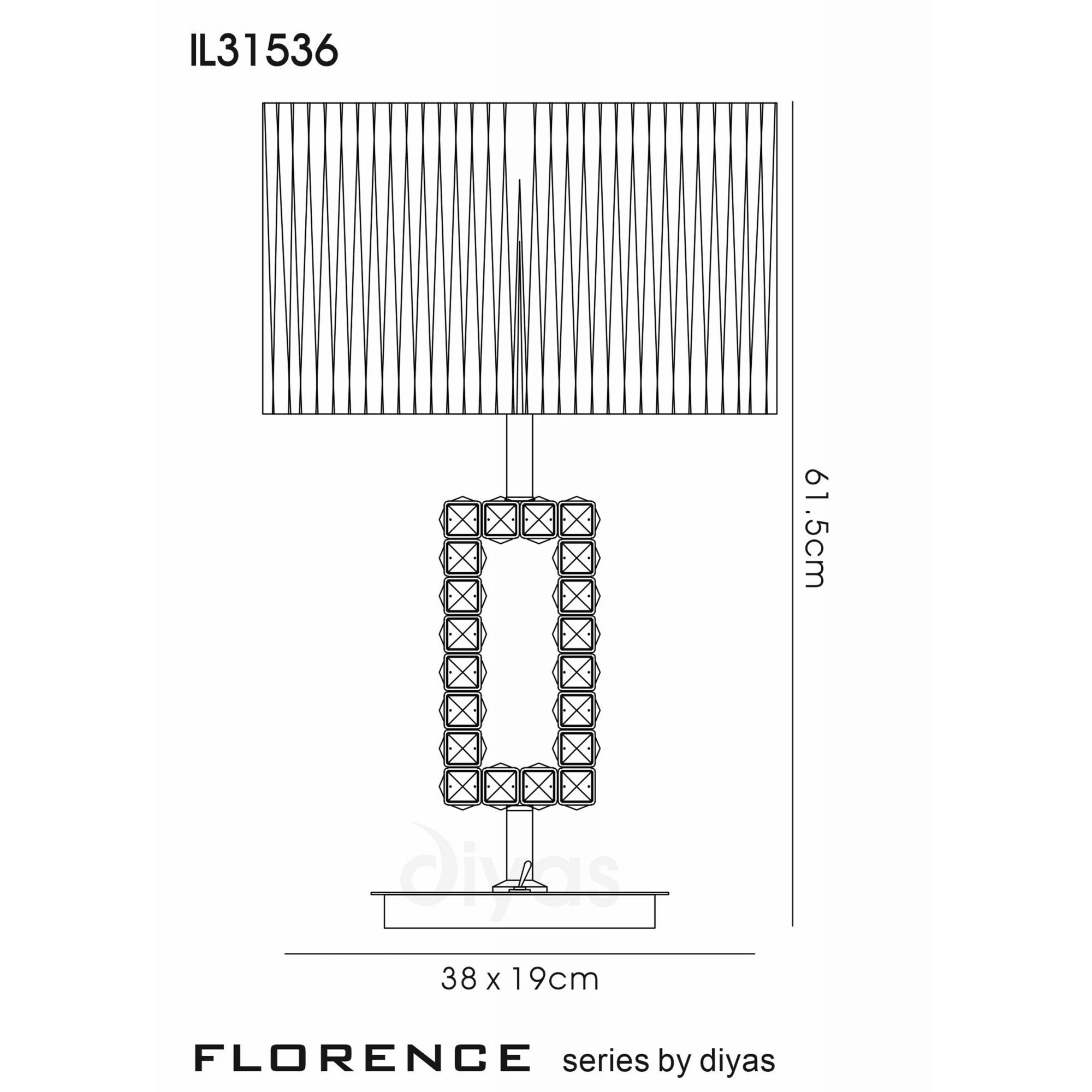 Diyas IL31536 Florence Rectangle Table Lamp With White Shade 1 Light Polished Chrome/Crystal