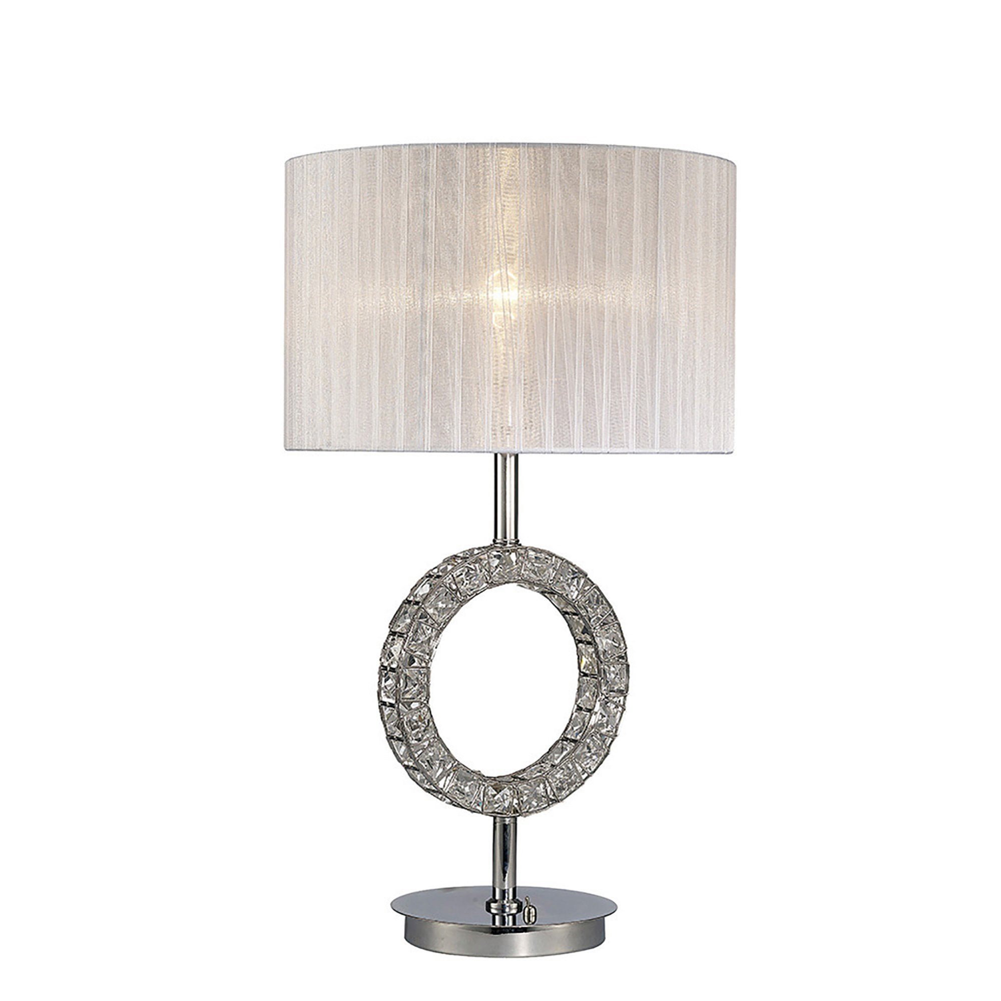 Diyas IL31534 Florence Round Table Lamp With White Shade 1 Light Polished Chrome/Crystal