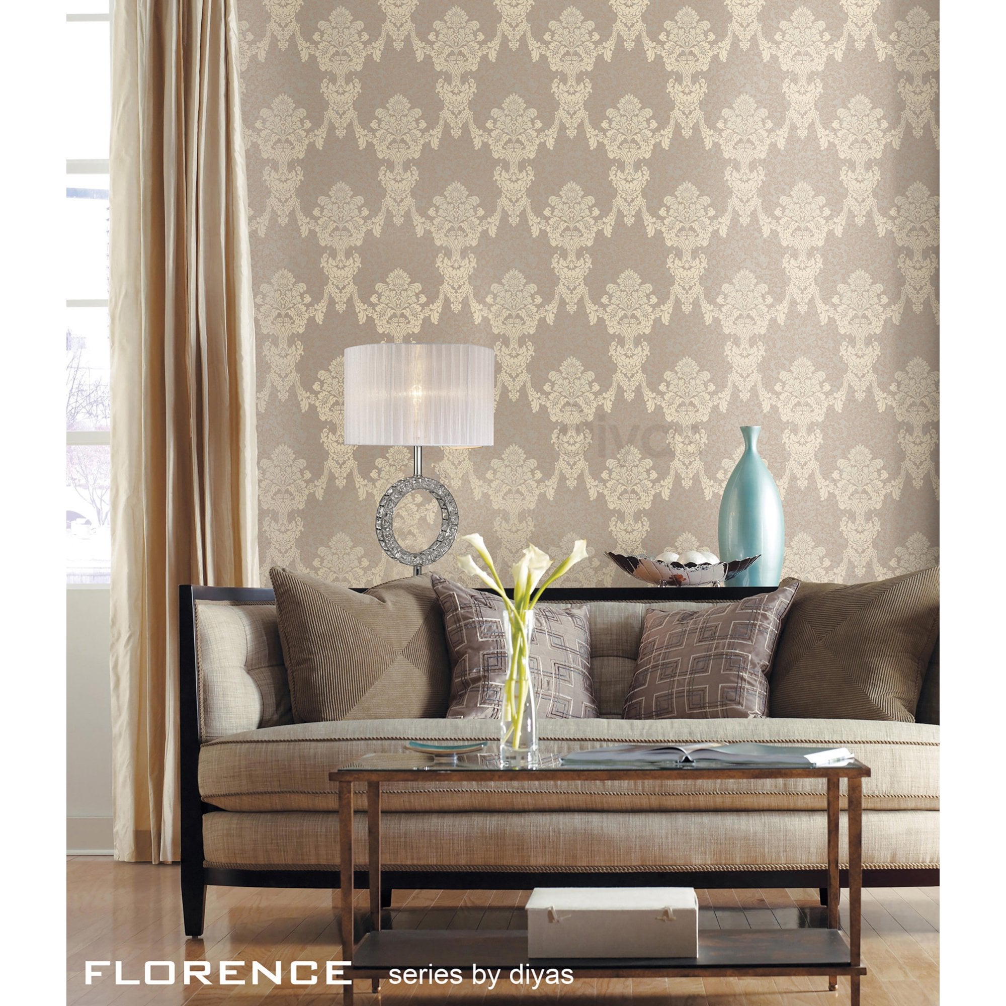 Diyas IL31534 Florence Round Table Lamp With White Shade 1 Light Polished Chrome/Crystal