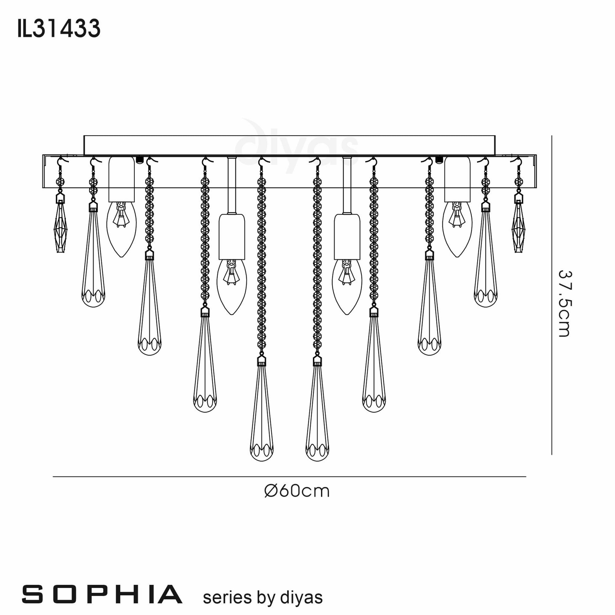 Diyas IL31433 Sophia Ceiling 10 Light E14 Polished Chrome/Crystal