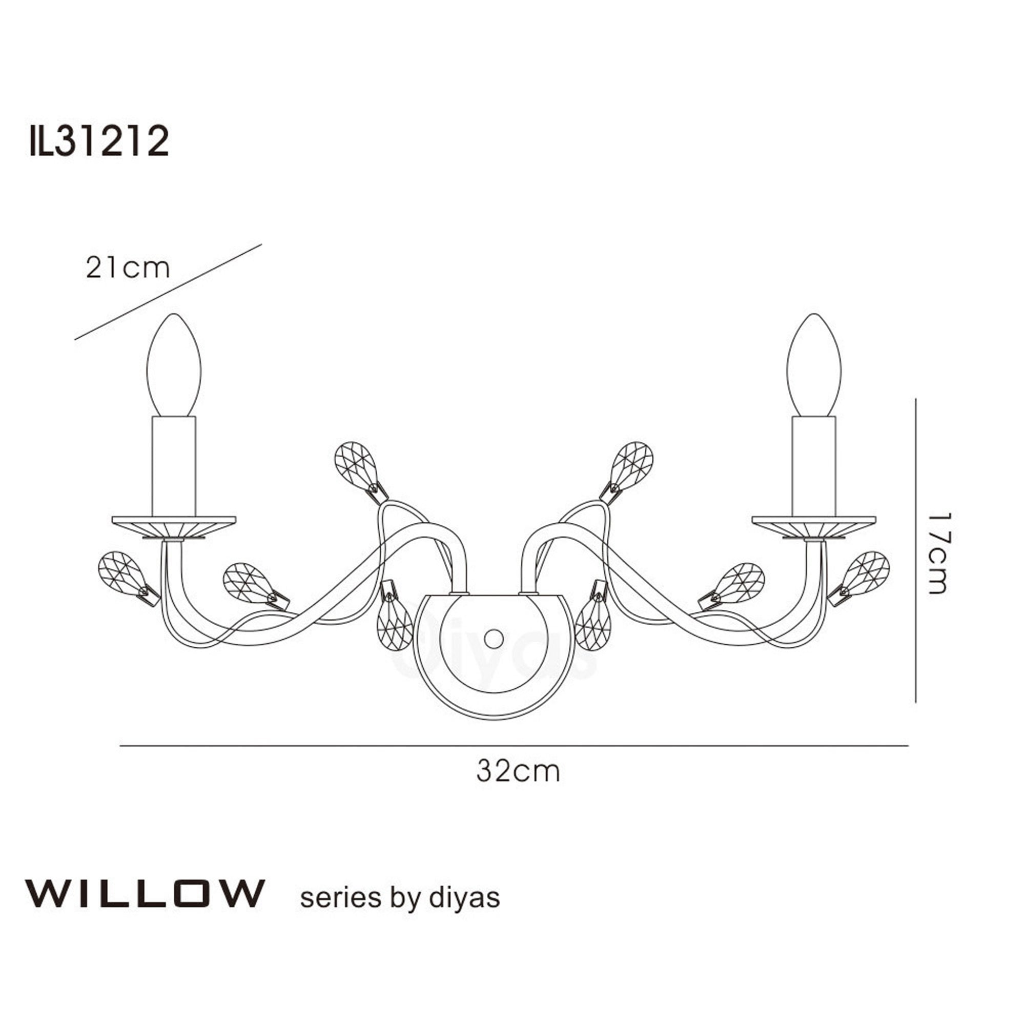 Diyas IL31212 Willow Wall Light Without Shade 2 Light Polished Chrome/Crystal