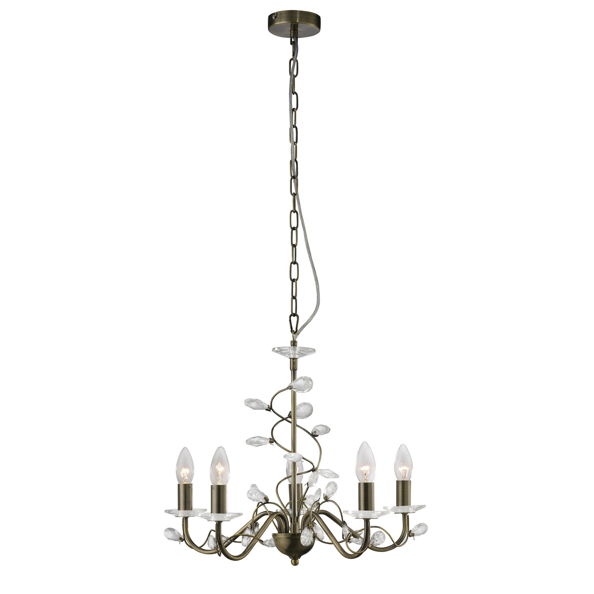 Diyas IL31225 Willow Pendant Without Shade 5 Light Antique Brass/Crystal