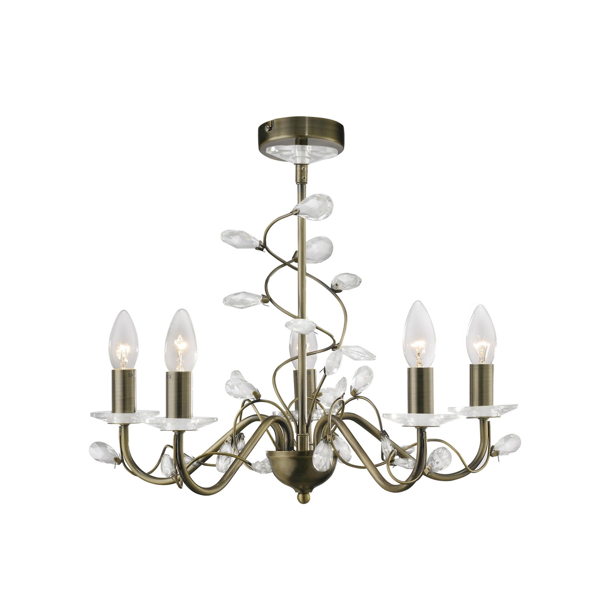 Diyas IL31225 Willow Pendant Without Shade 5 Light Antique Brass/Crystal