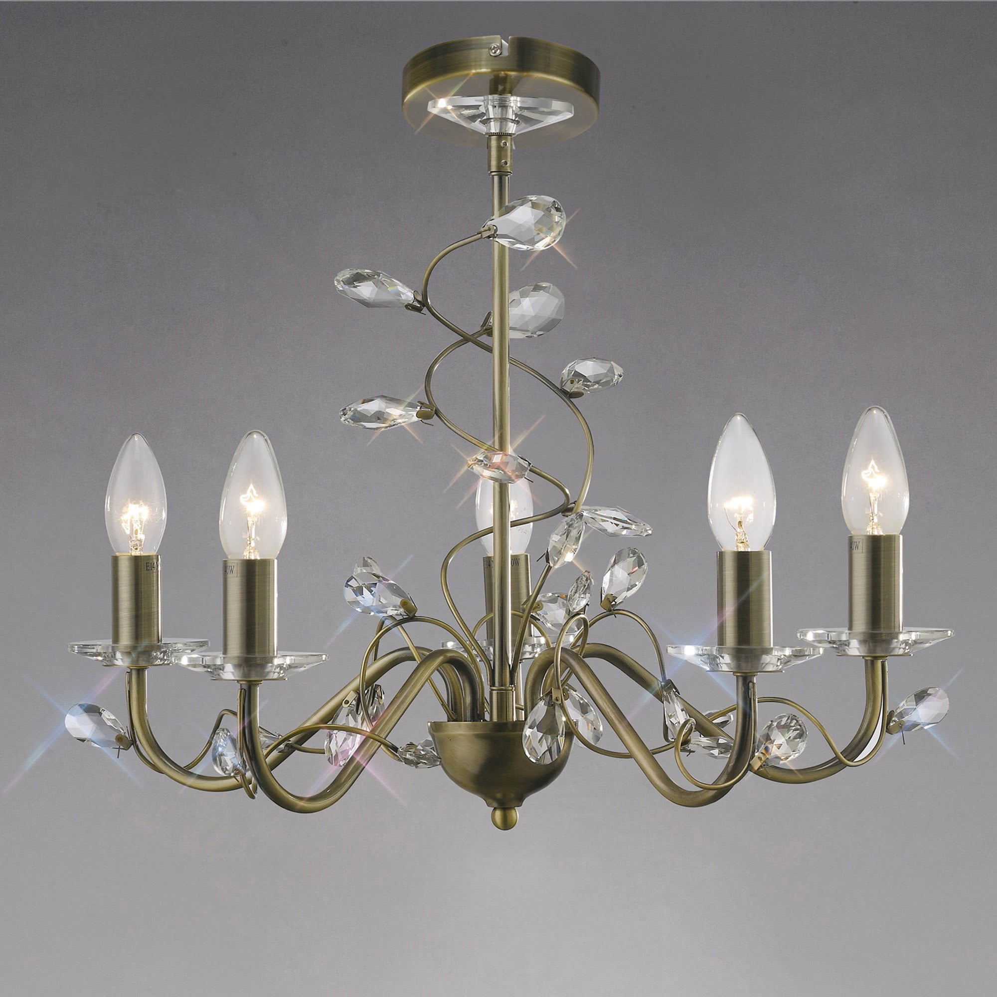 Diyas IL31225 Willow Pendant Without Shade 5 Light Antique Brass/Crystal