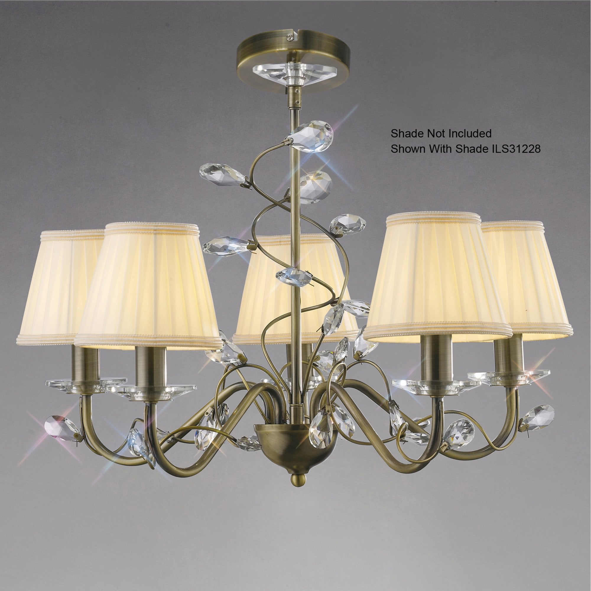 Diyas IL31225 Willow Pendant Without Shade 5 Light Antique Brass/Crystal