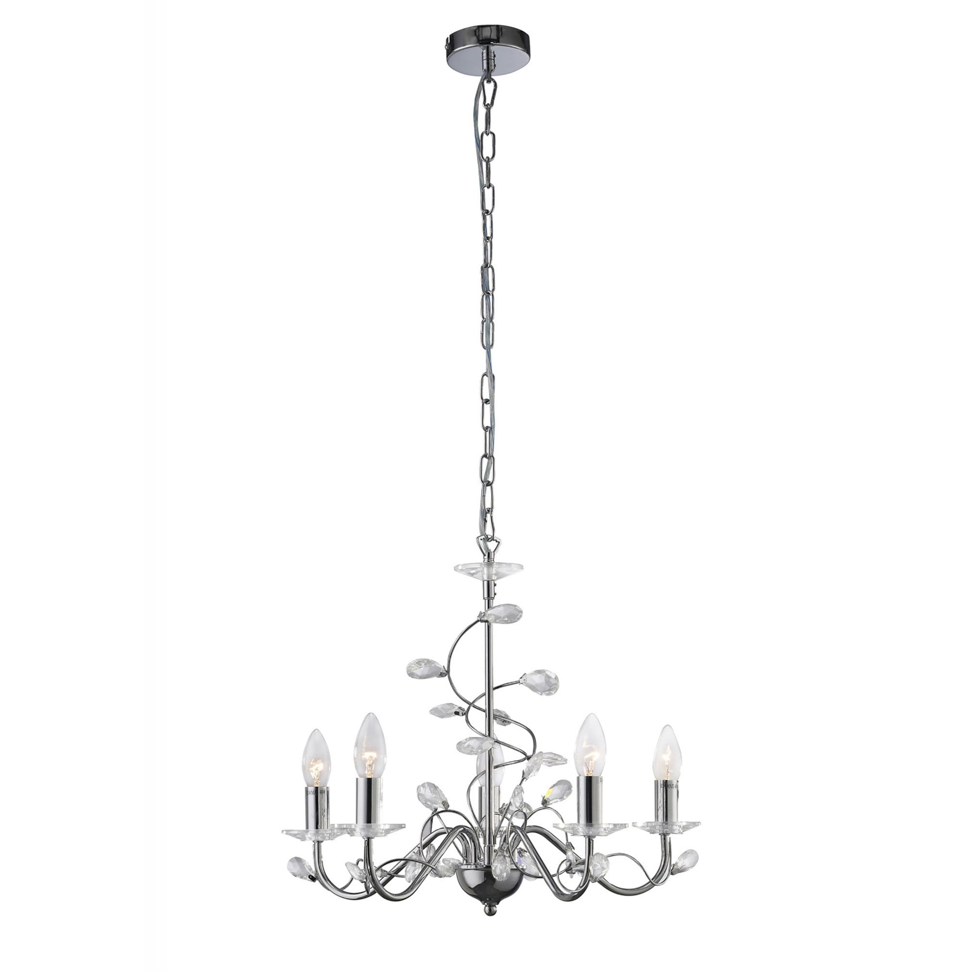 Diyas IL31215 Willow Pendant Without Shade 5 Light Polished Chrome/Crystal