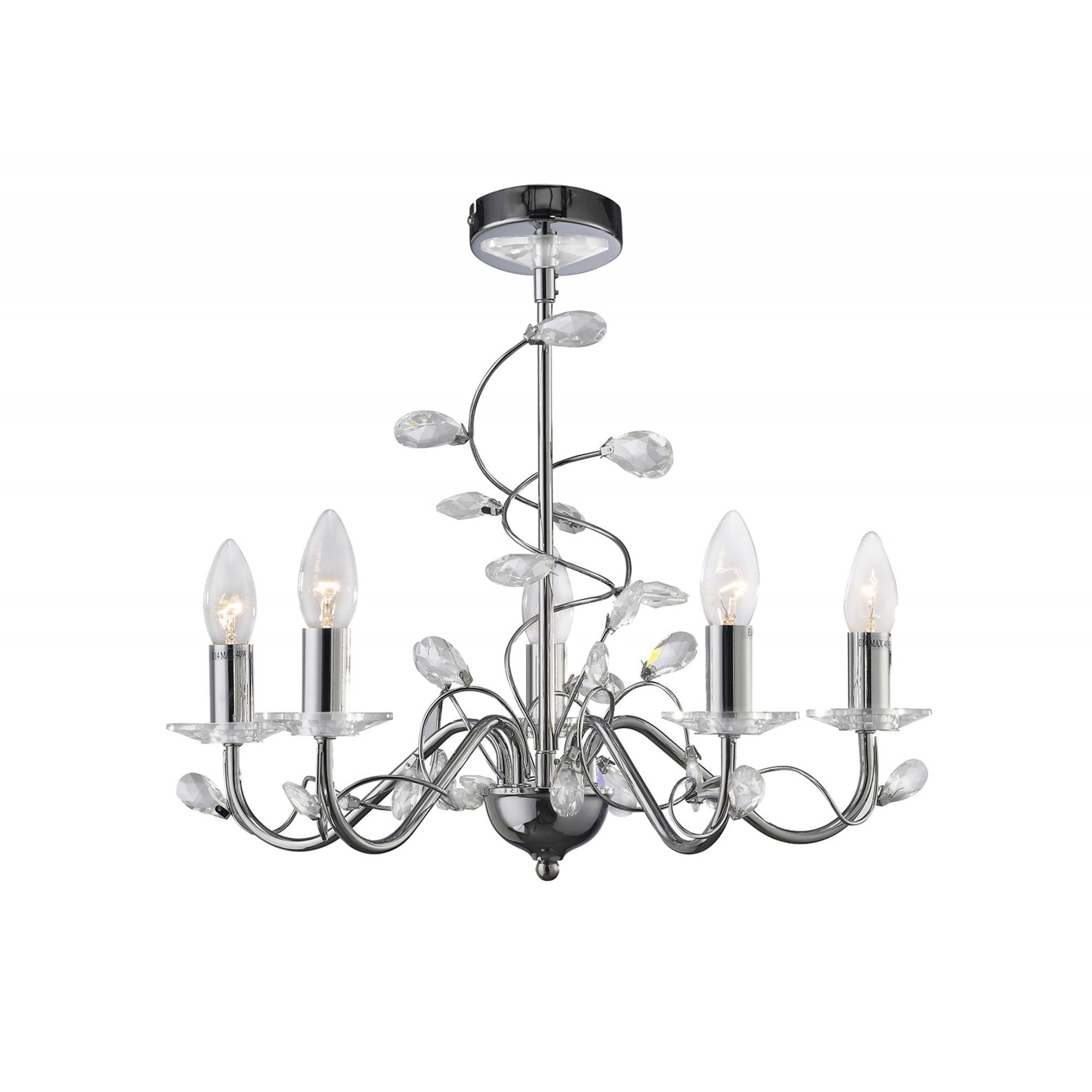 Diyas IL31215 Willow Pendant Without Shade 5 Light Polished Chrome/Crystal