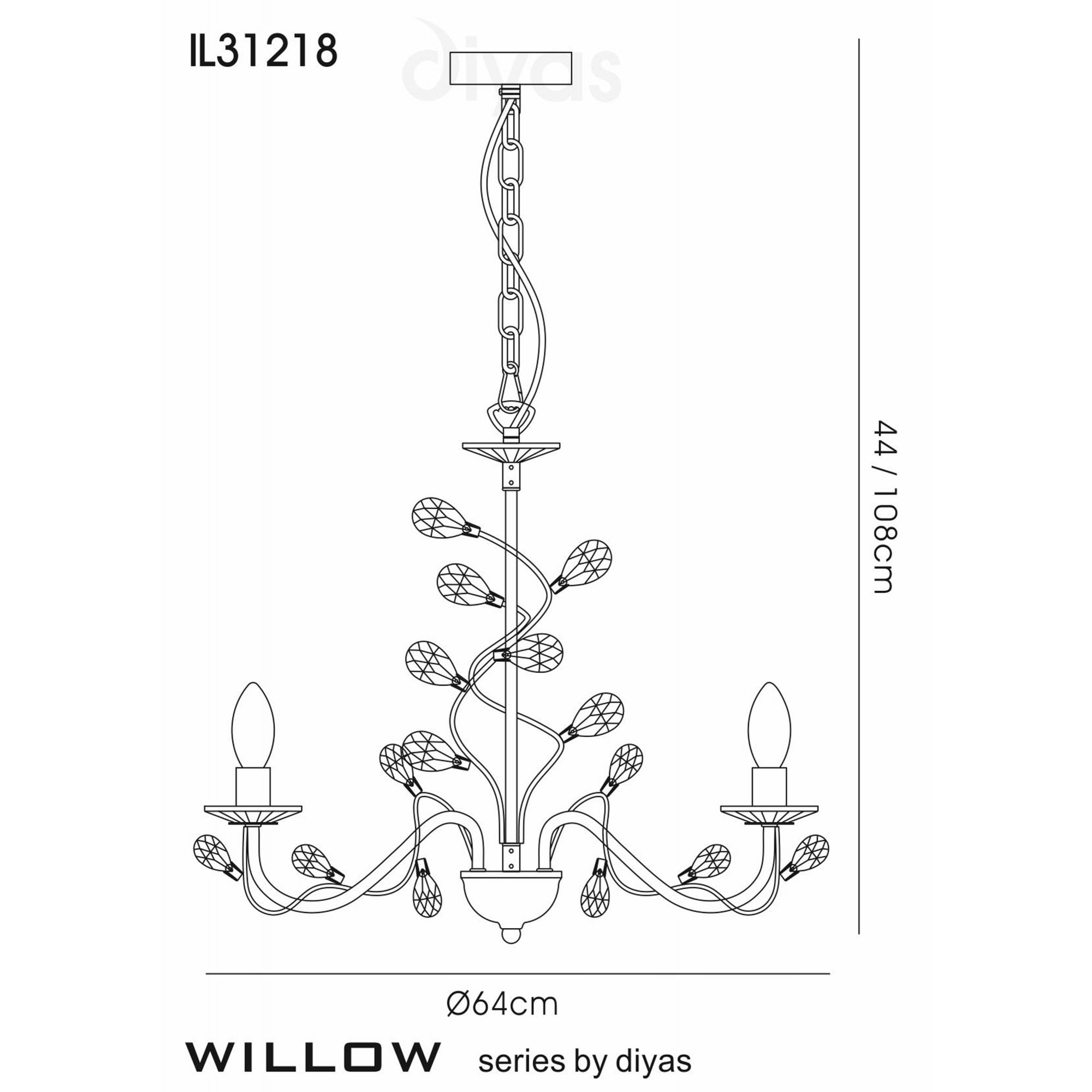 Diyas IL31218 Willow Pendant Without Shade 8 Light Polished Chrome/Crystal