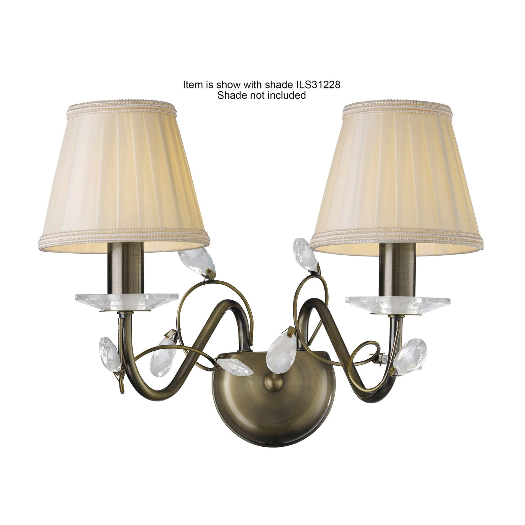 Diyas IL31222 Willow Wall Light Without Shade 2 Light Antique Brass/Crystal