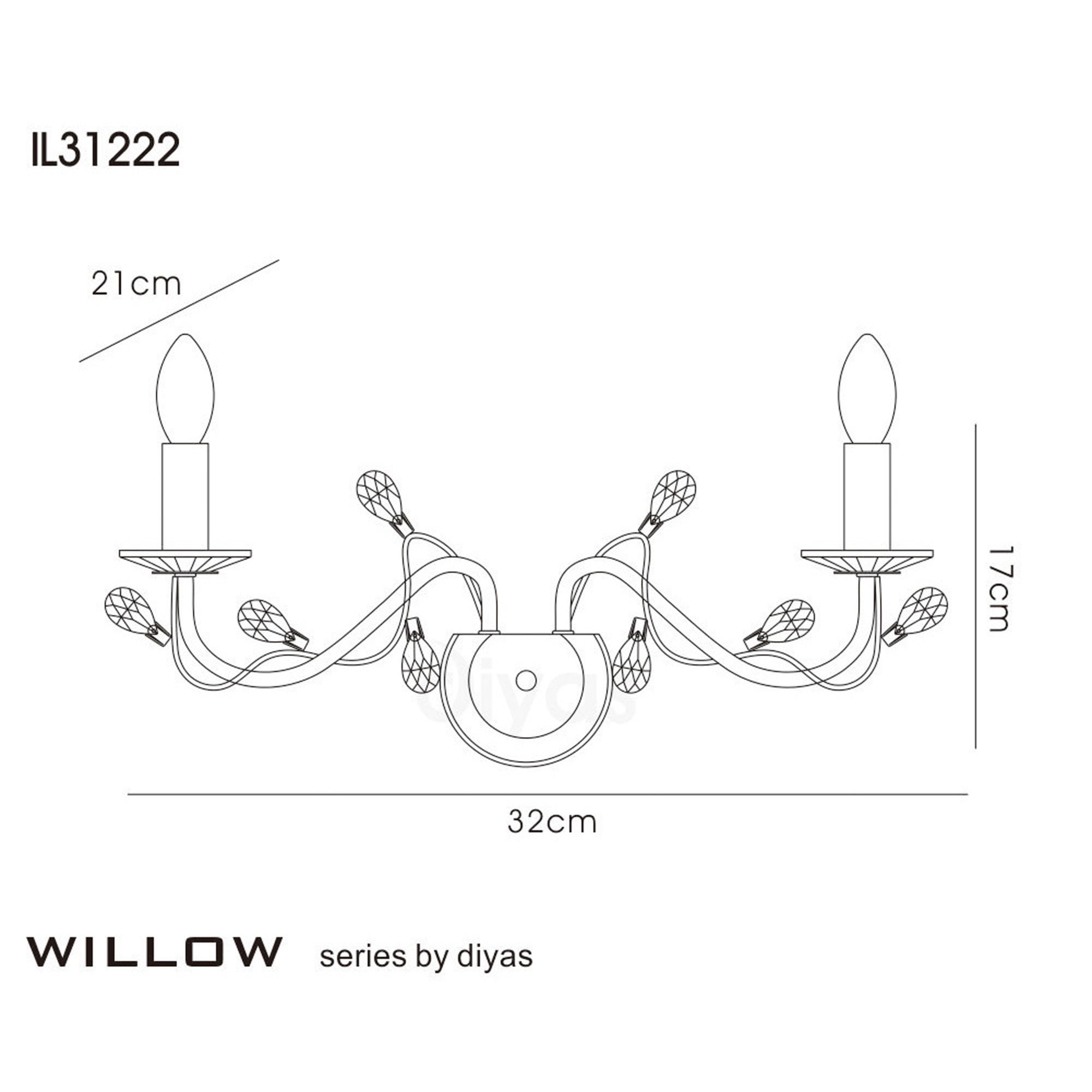 Diyas IL31222 Willow Wall Light Without Shade 2 Light Antique Brass/Crystal